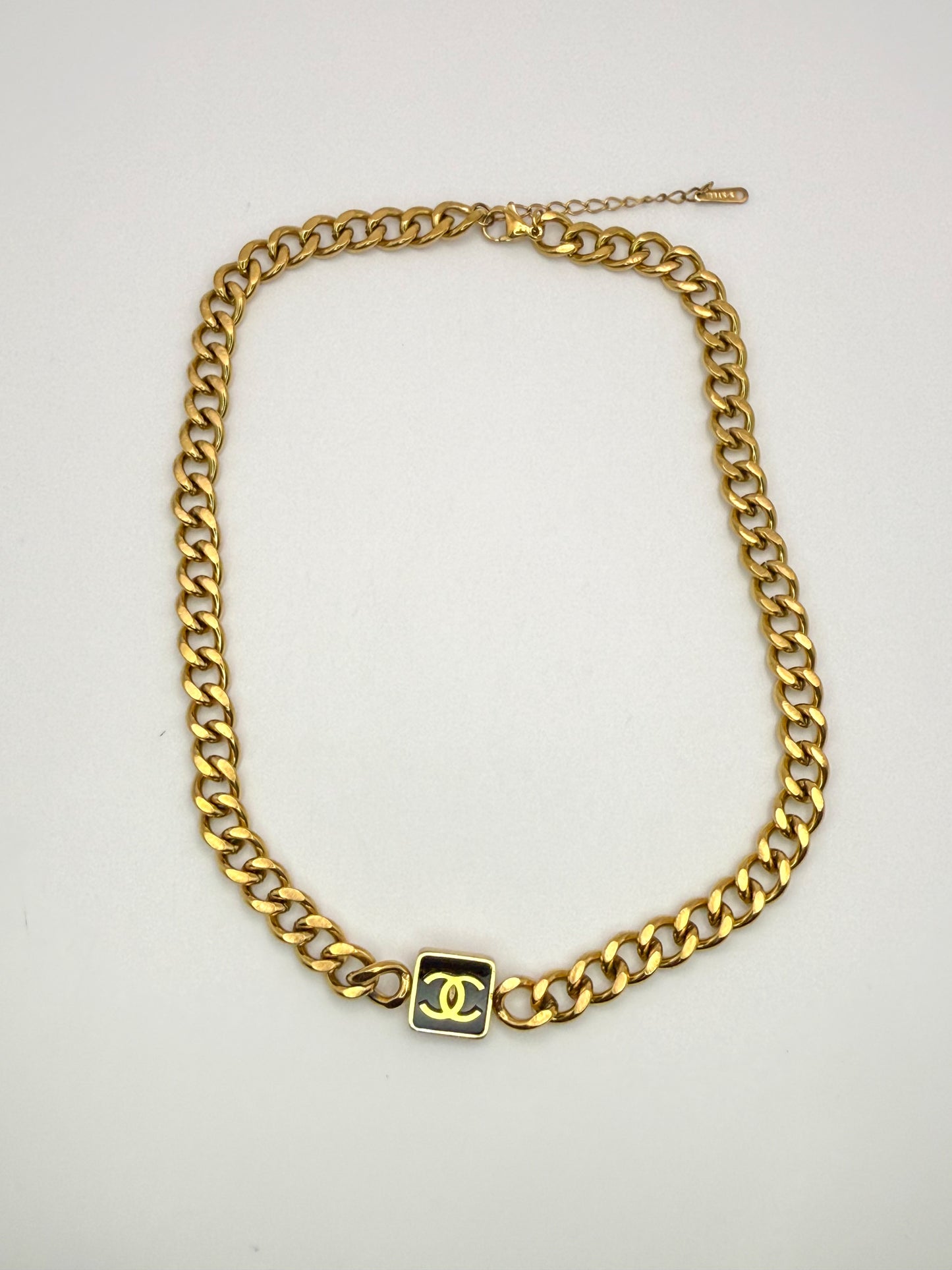 Gold Cuban Style CC Designer Stainless Steel Adjustable Necklace