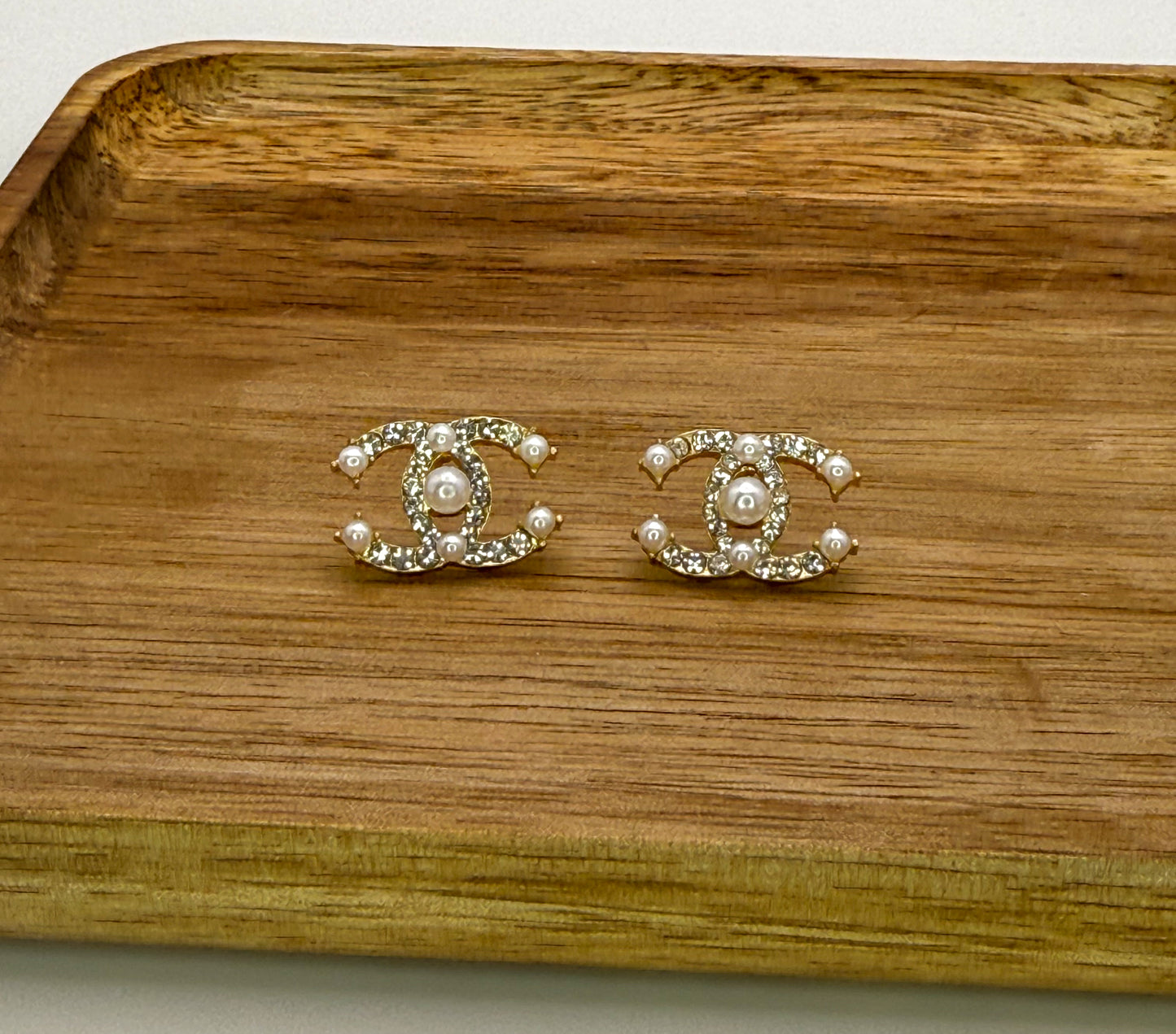 Small CC Designer Gold or Silver Stud Earrings