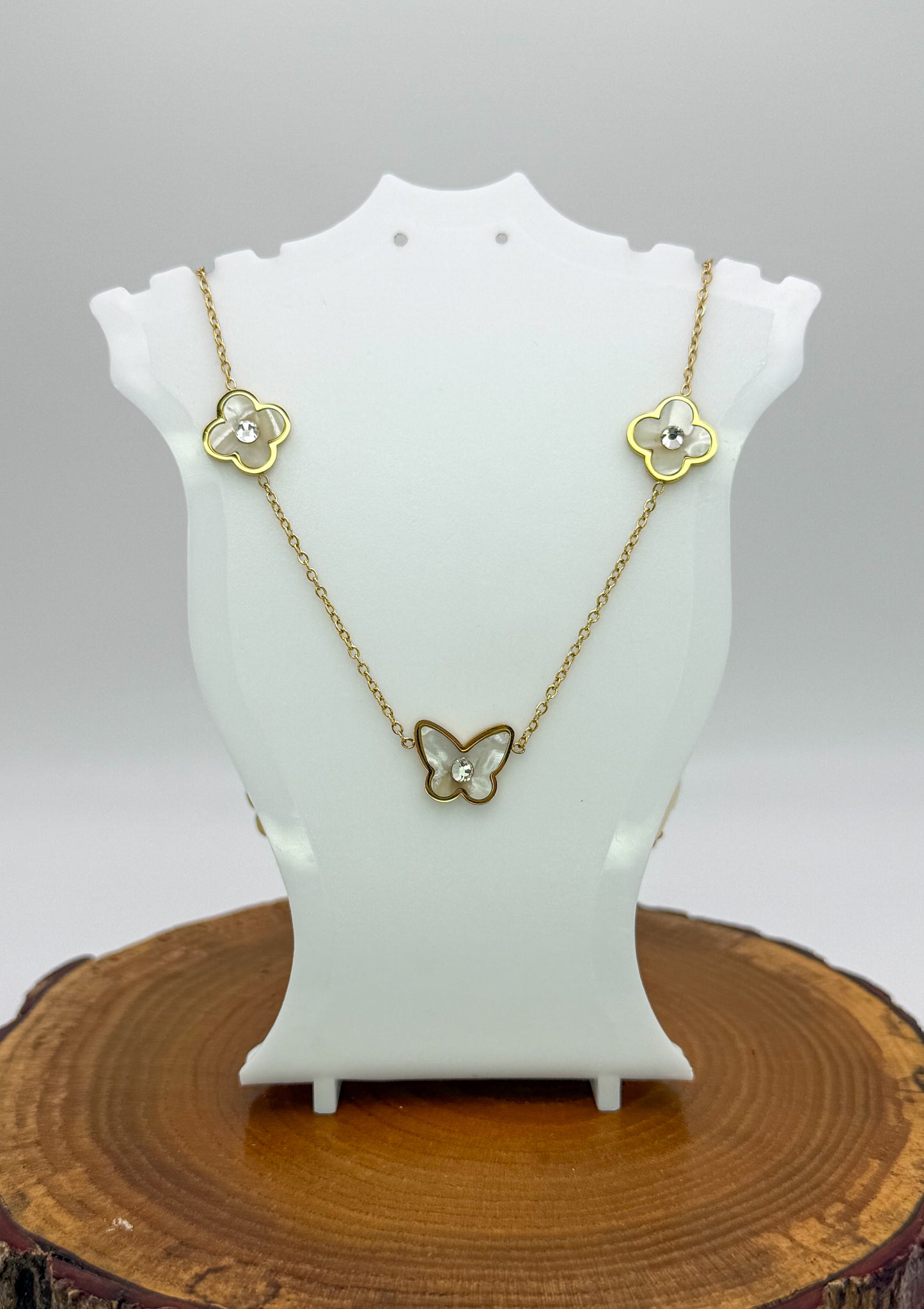 Mother of Pearl Designer Logo Gold Stainless Steel Necklace