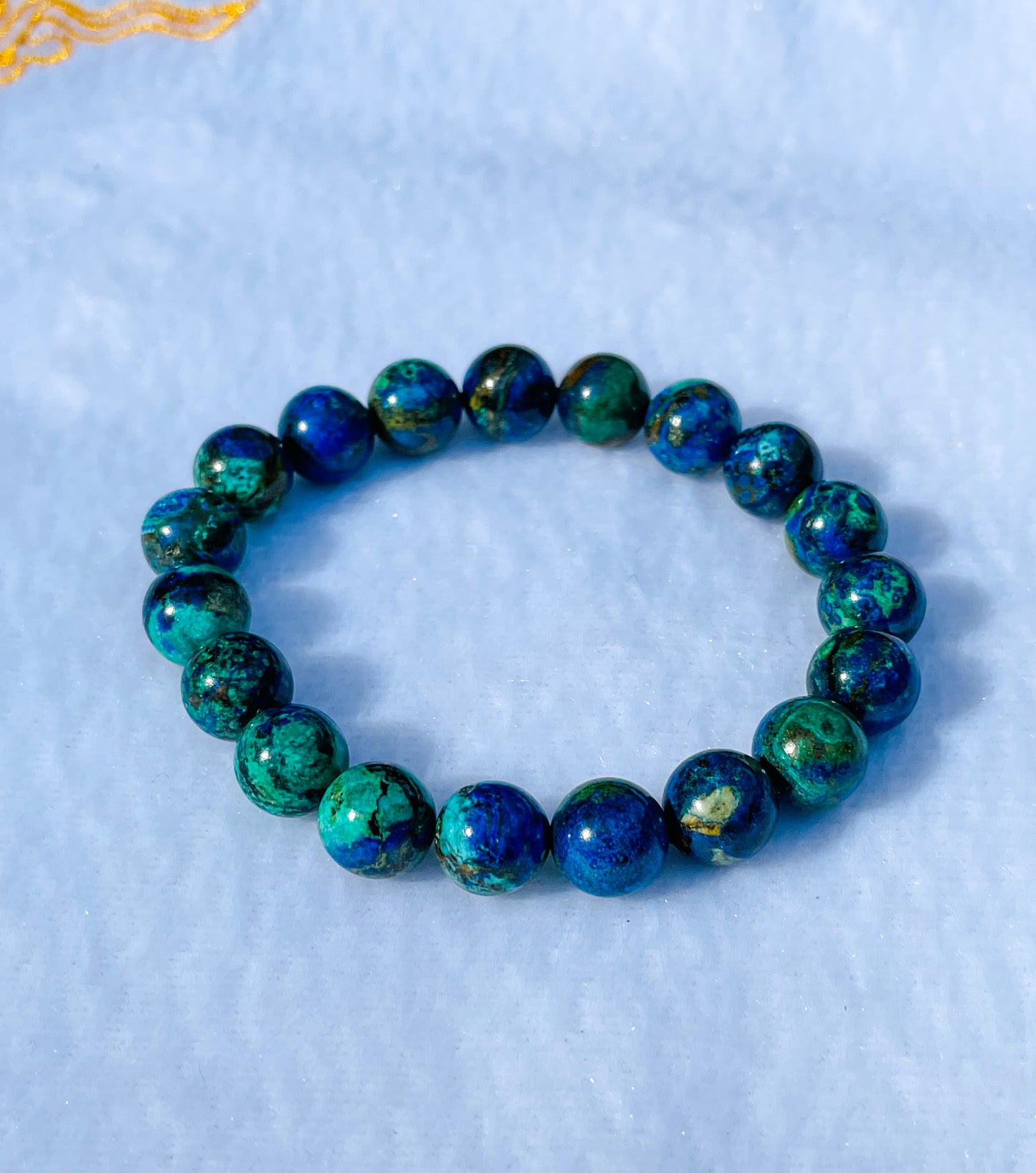 Natural Azurite with Malachite Crystal Beaded Stretch Adjustable Bracelet