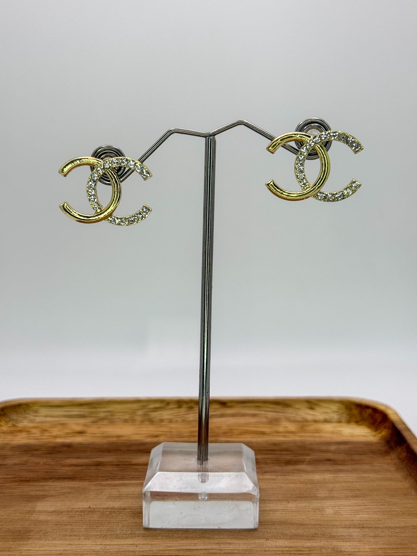 Gold CC Logo Stud Earrings