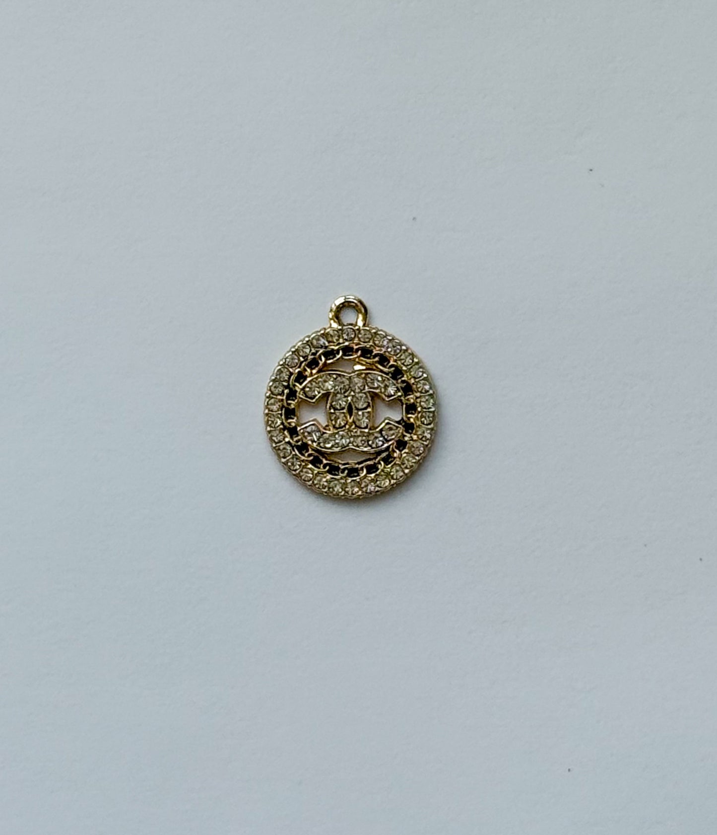 Zircon Covered CC Designer Round Silver or Gold DIY Charms