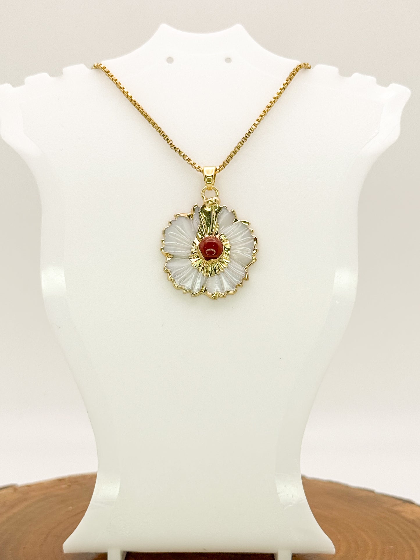 Nature’s Beauty Necklace-Natural Shell with Natural Turquoise Gemstone, Gold Stainless Steel Pendant Necklace