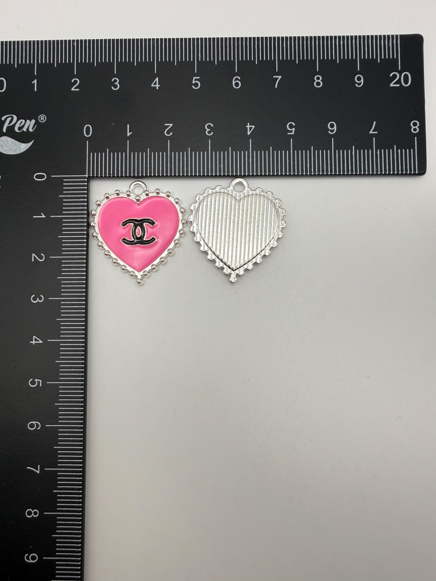 CC Designer Silver Pink Enamel Heart Charm Pendant