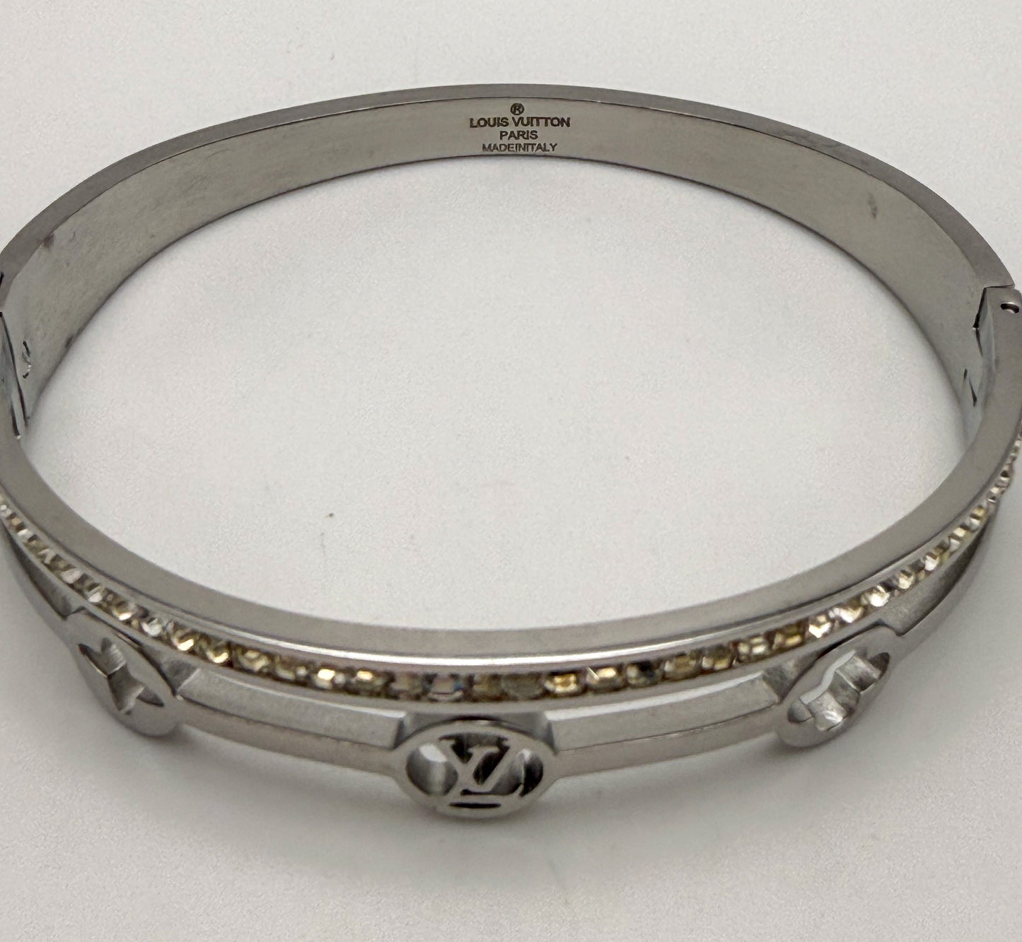 Silver Stainless Steel LV Designer with Rhinestones Bangle Bracelet