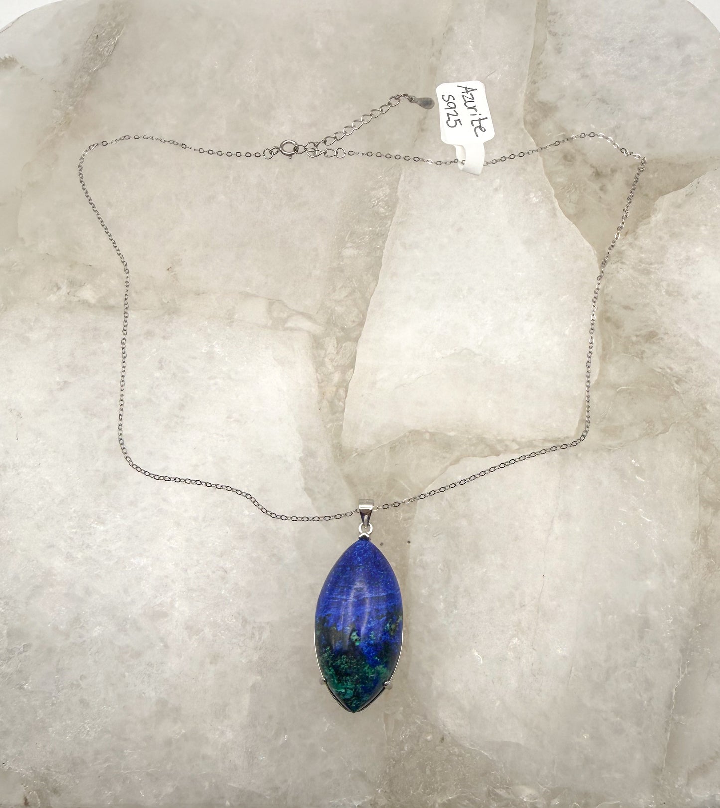 Natural Azurite Pendulum Pendant Stainless Steel Chain Necklace