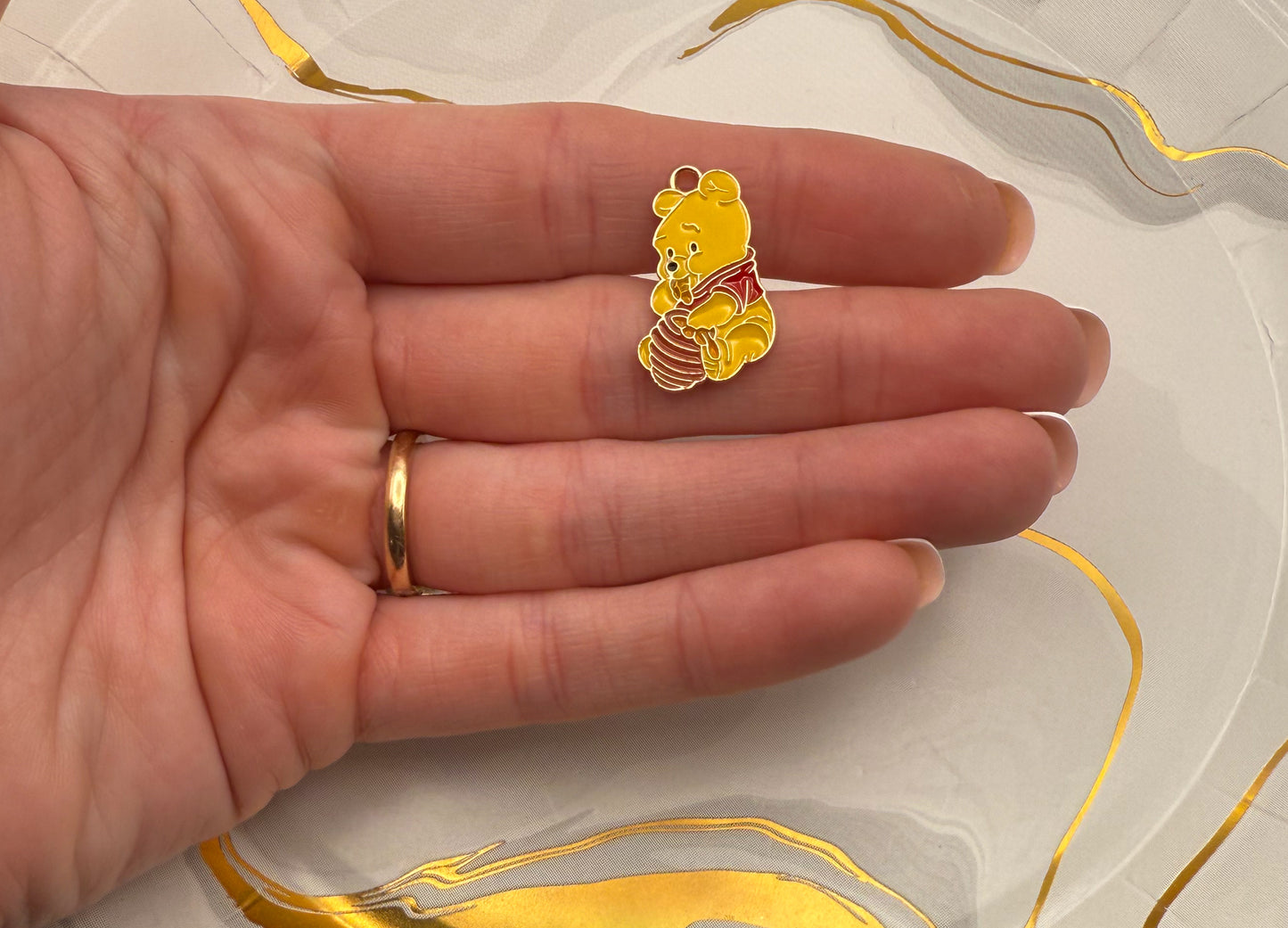 Winnie the Pooh Bear Eating Honey DIY Gold Metal Charm