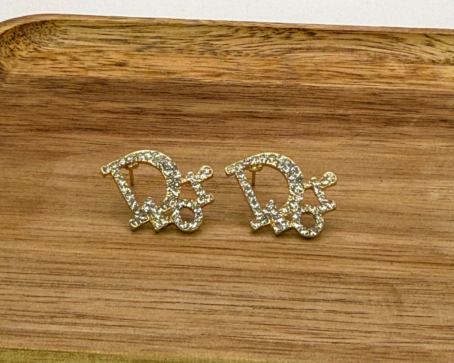 Gold Dior Designer Stud Earrings