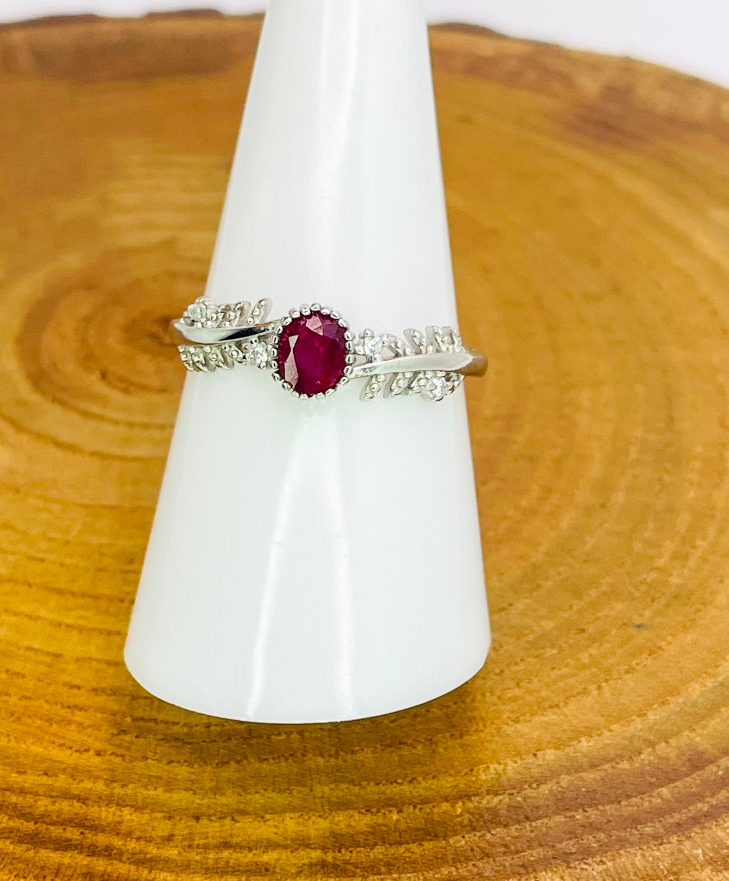 Sterling Silver S925 Natural Ruby Adjustable Rings