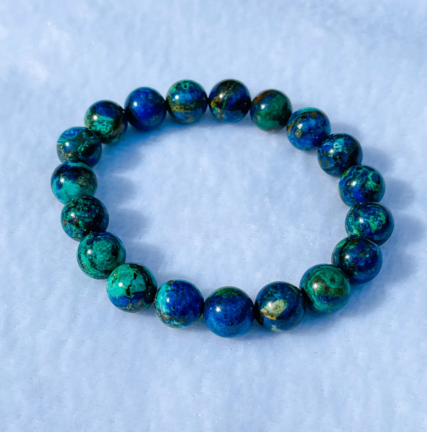 Natural Azurite with Malachite Crystal Beaded Stretch Adjustable Bracelet