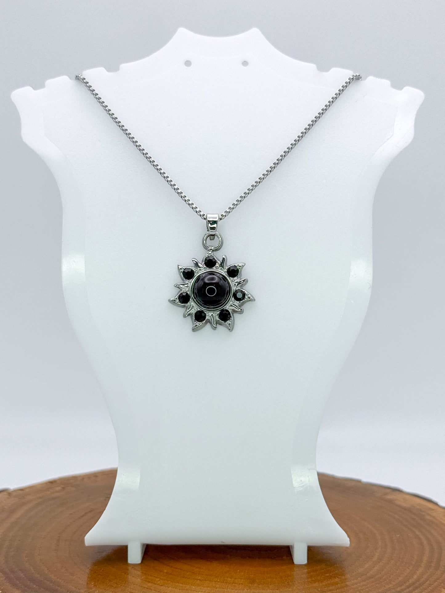 Sun Burst Necklace-Natural Gemstone Stainless Steel Sun Pendant Adjustable Necklace