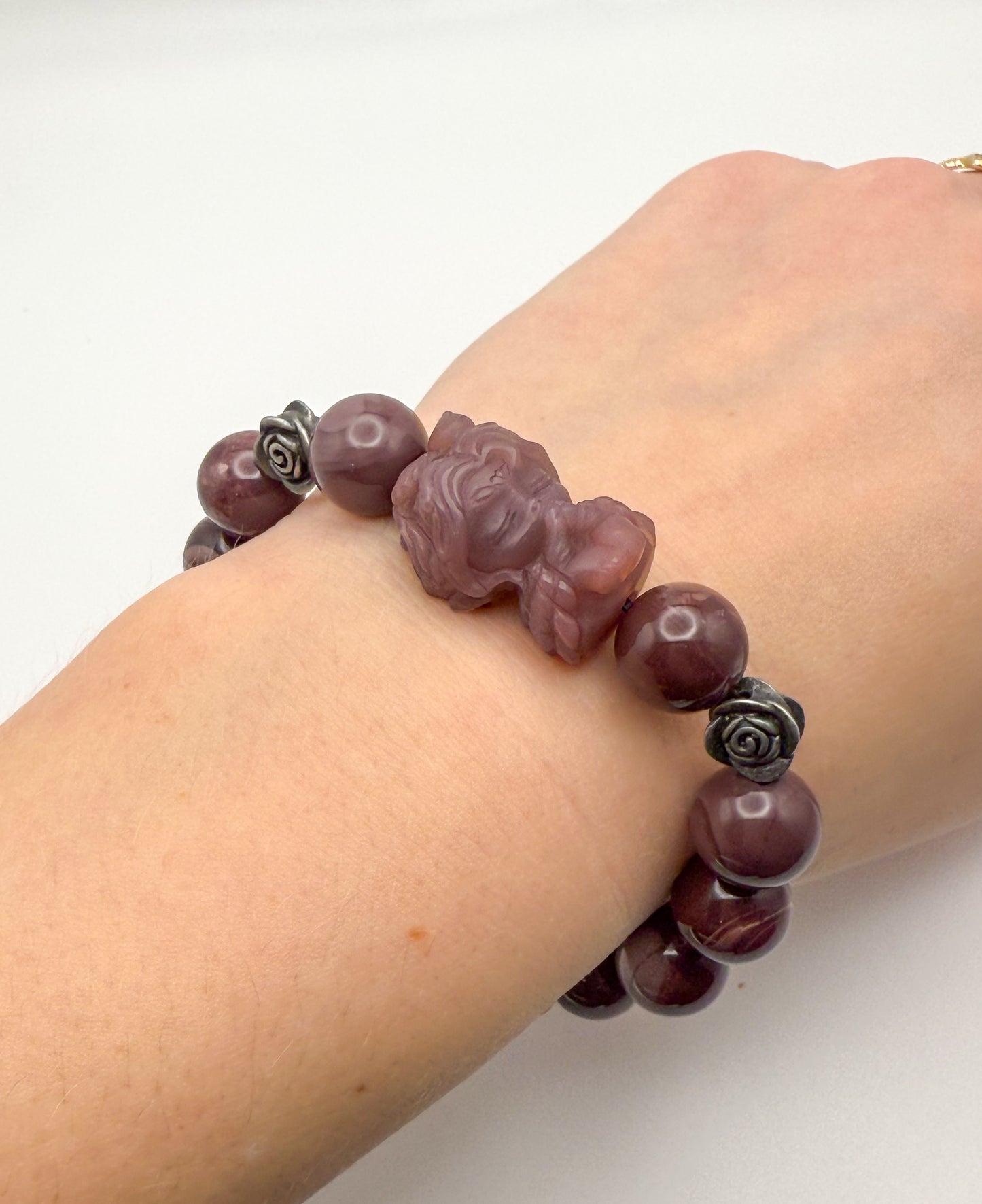 Natural Purple Alashan Agate Gemstone Phoenix Girl Adjustable Stretch Bracelet
