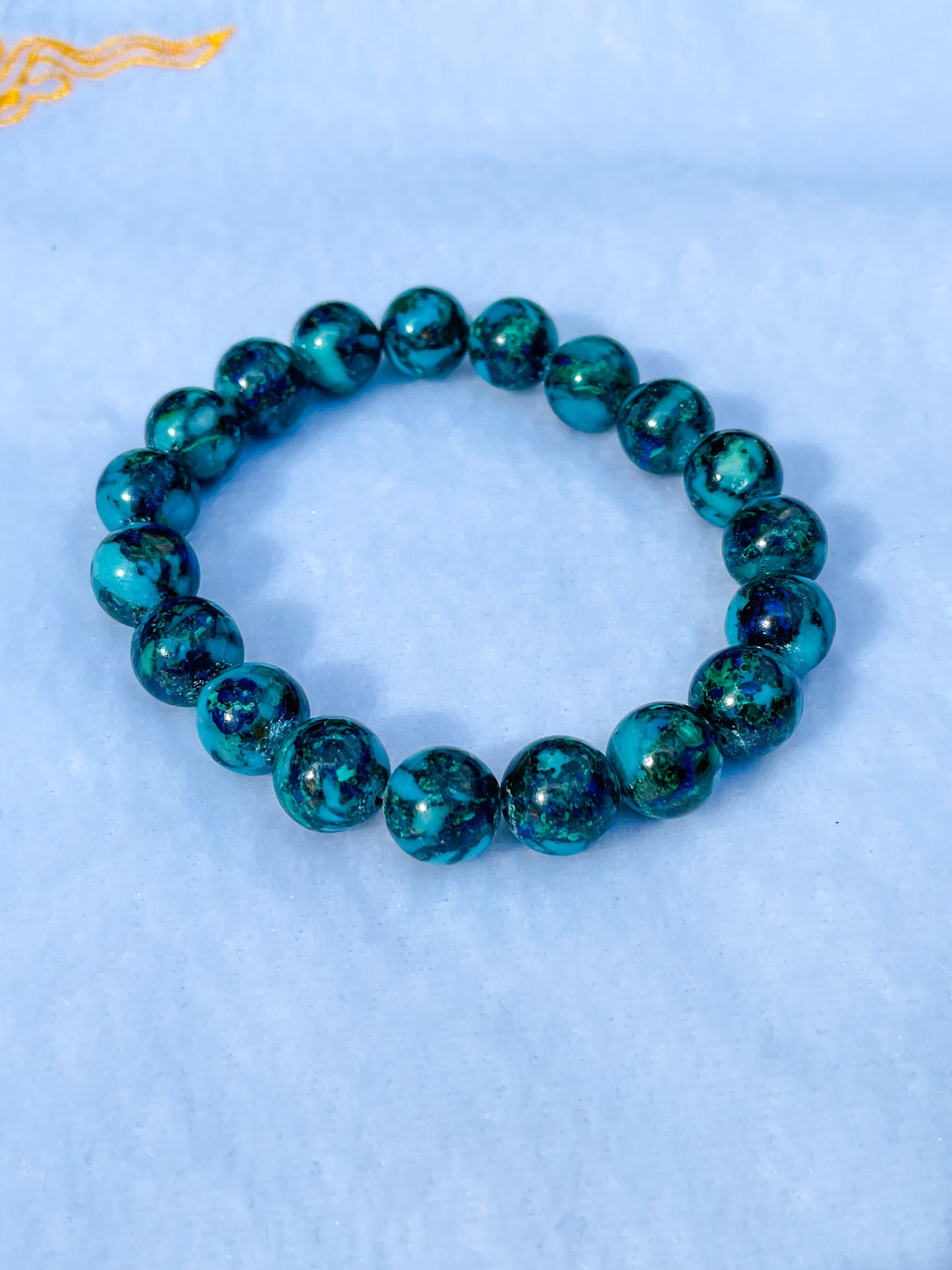 Natural Azurite with Malachite Crystal Beaded Stretch Adjustable Bracelet
