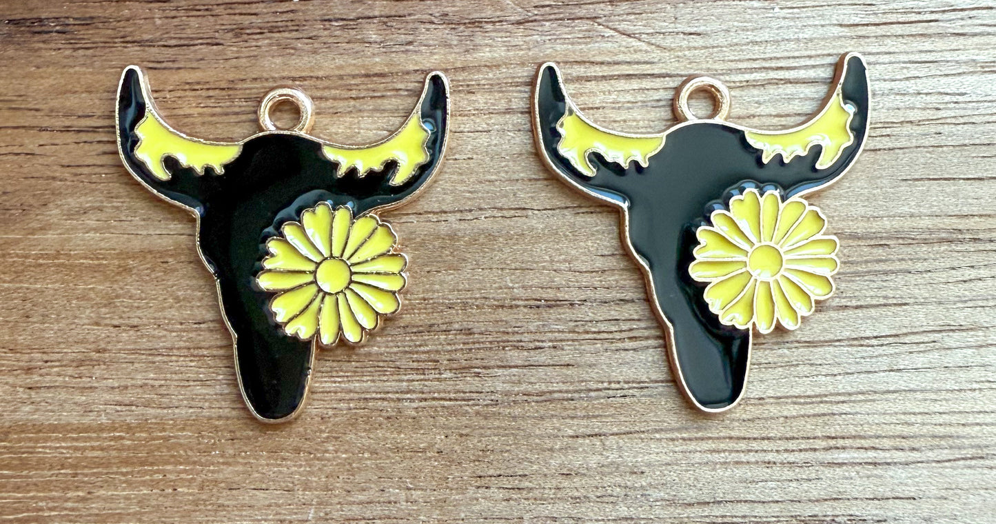 Black & Yellow Enamel Gold Cow DIY Charms