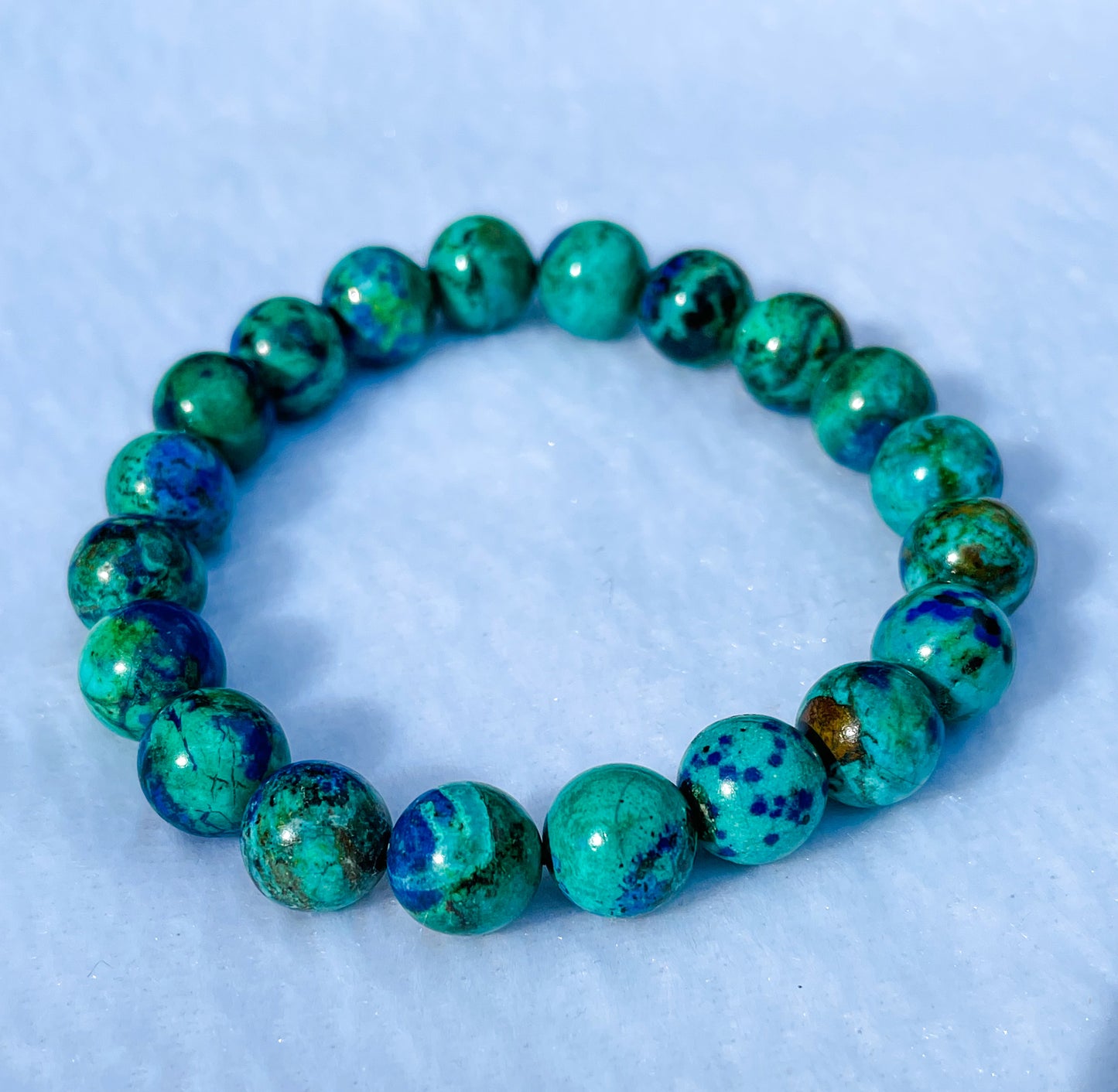 Natural Azurite with Malachite Crystal Beaded Stretch Adjustable Bracelet
