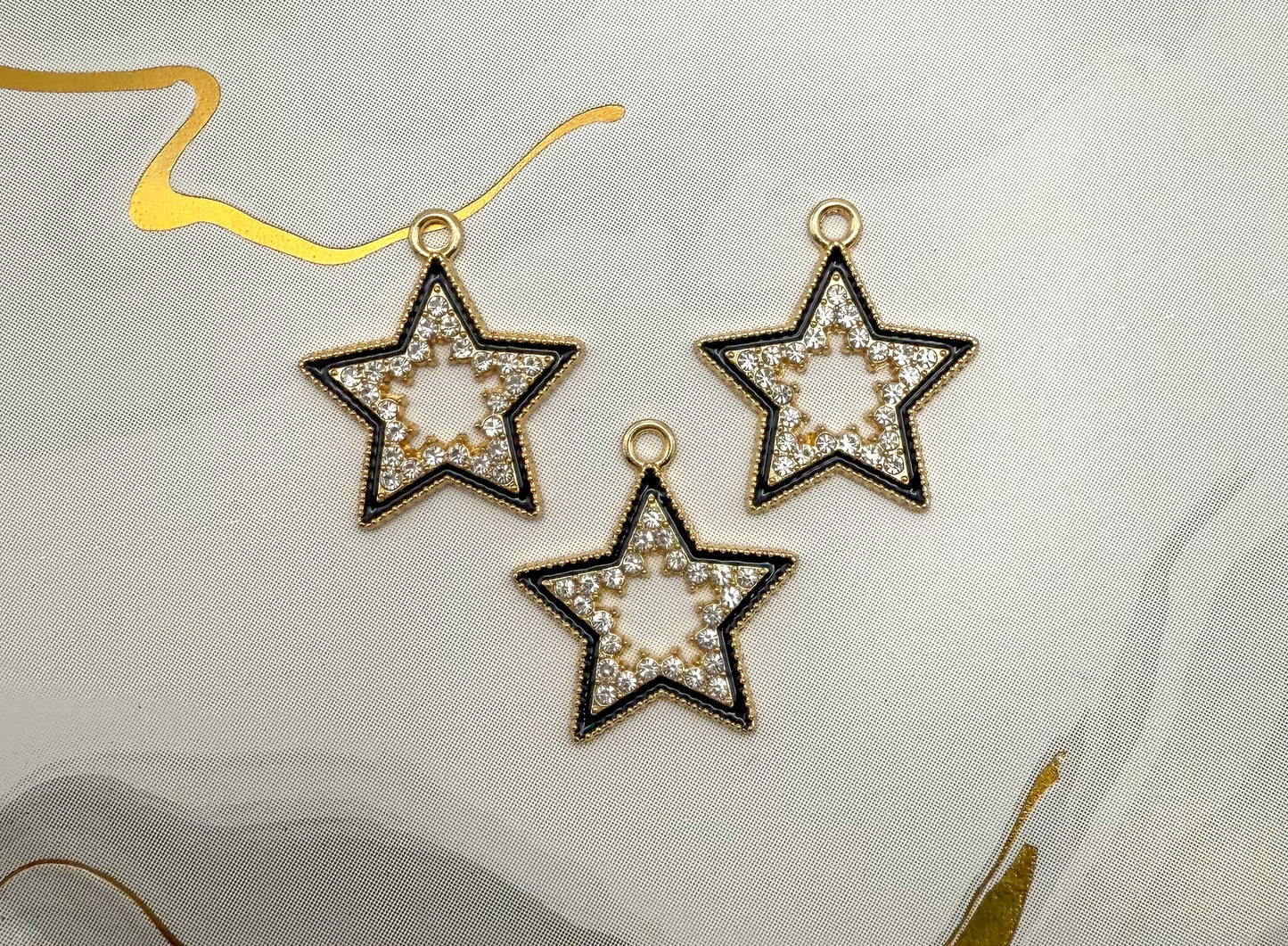Gold & Black Bling Star DIY Charms