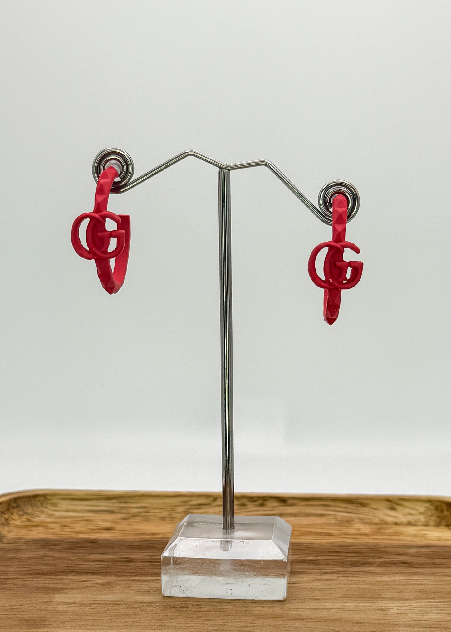 Bright Red Gucci Designer Hoop Earrings