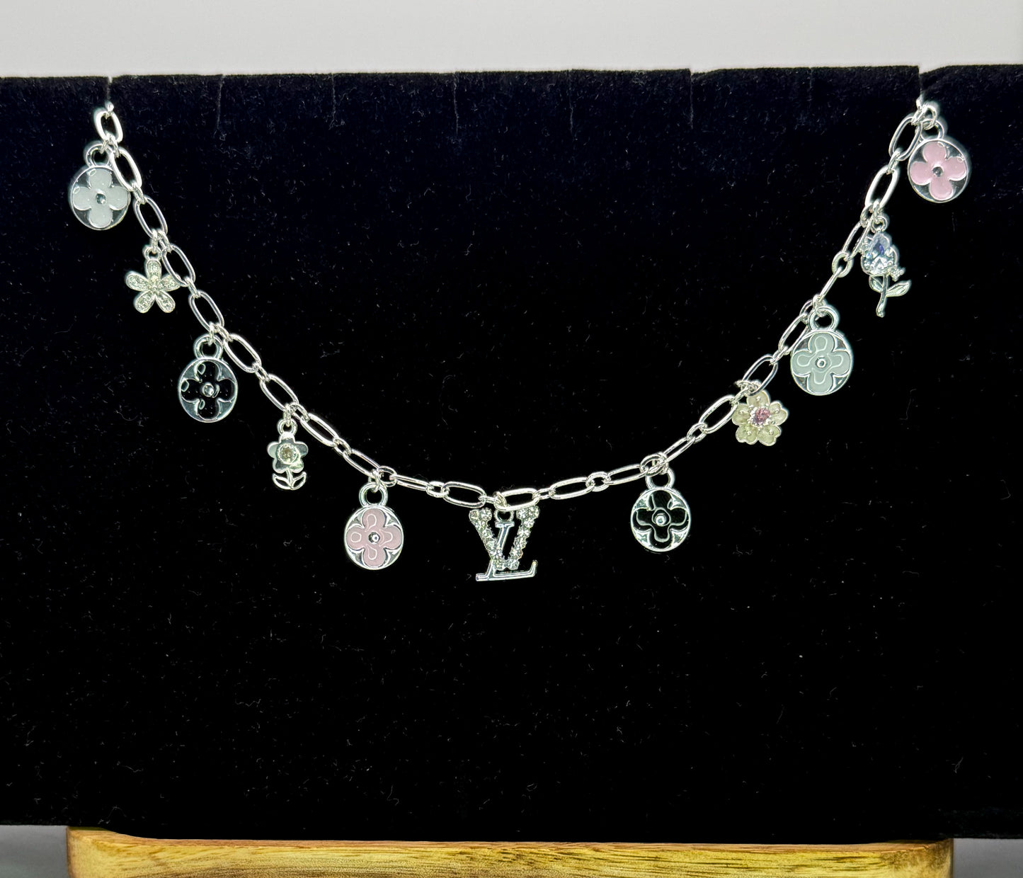 Silver LV Charm Necklace