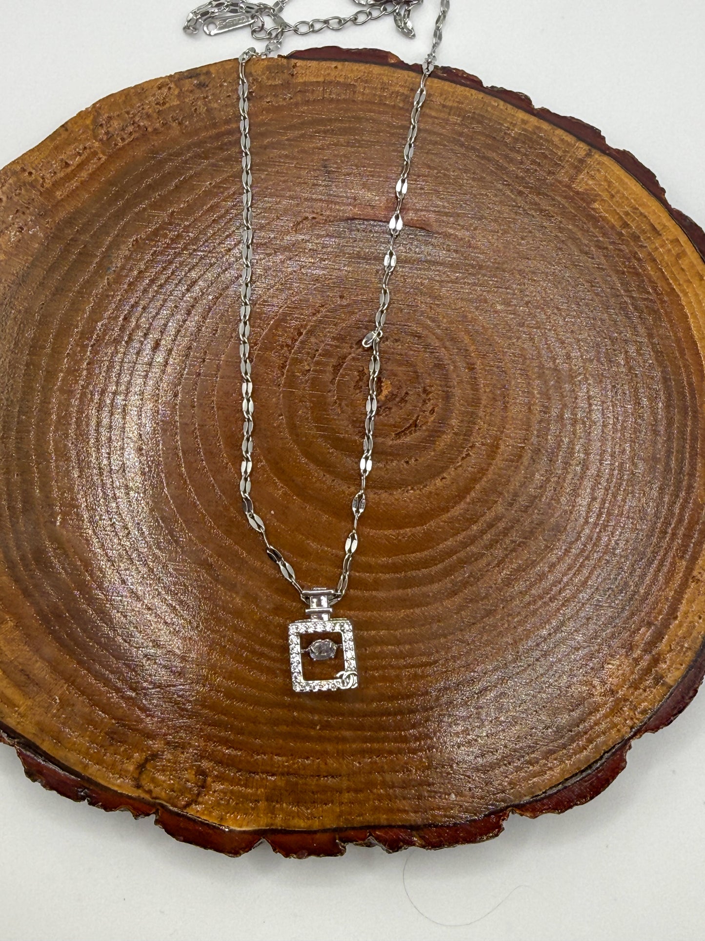 Silver Perfume Bottle For Pendant Necklace with Moveable Zircon in middle