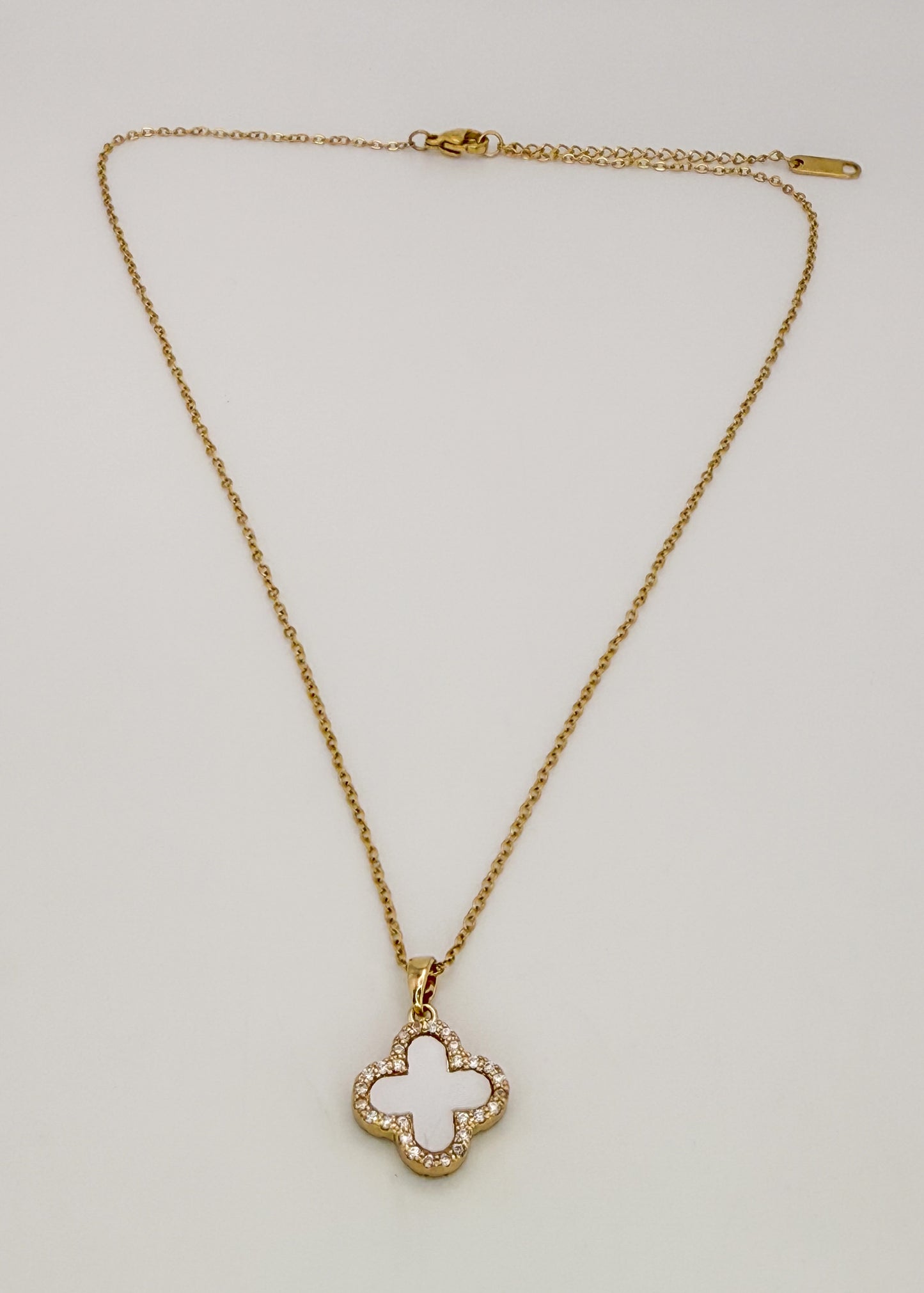 LV Black/White Front & Back Reversible Clover Gold Adjustable Stainless Steel Necklace
