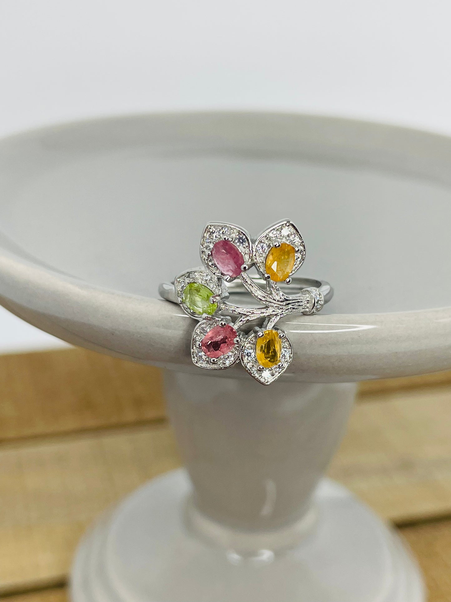 Tree of Life Natural Tourmaline Sterling Silver Ring