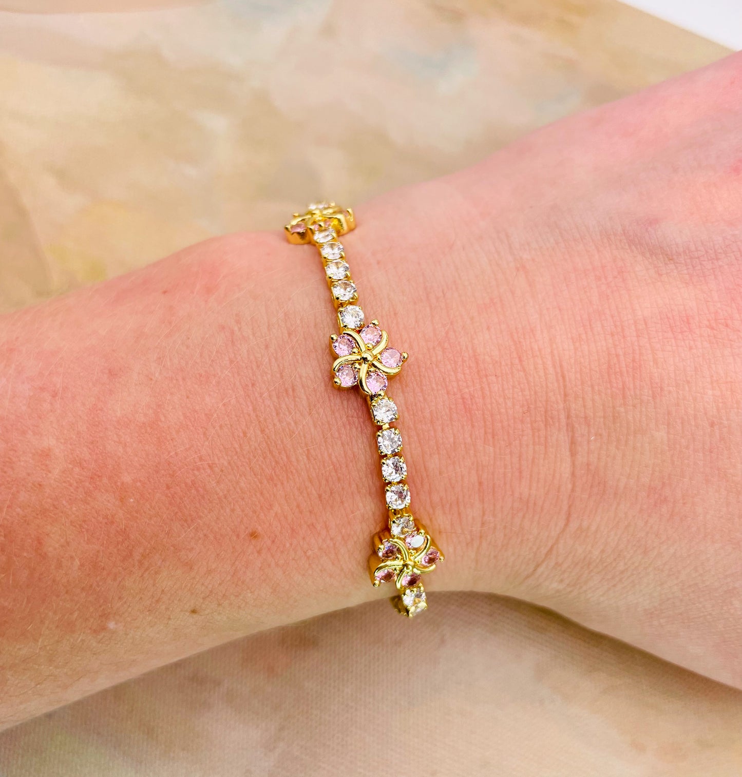 Swarovski Crystals Flower Blossom Gold Bracelet