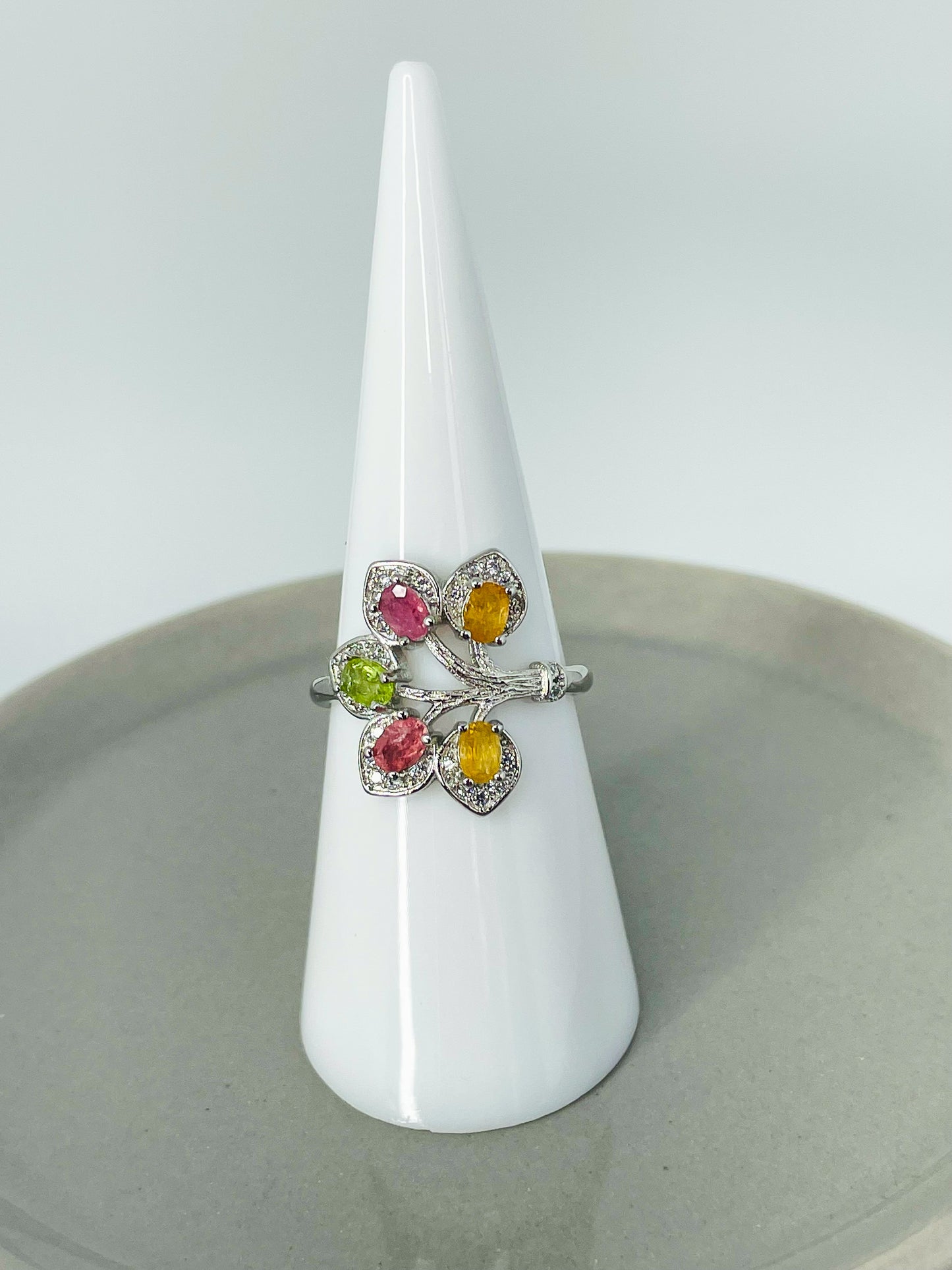 Tree of Life Natural Tourmaline Sterling Silver Ring