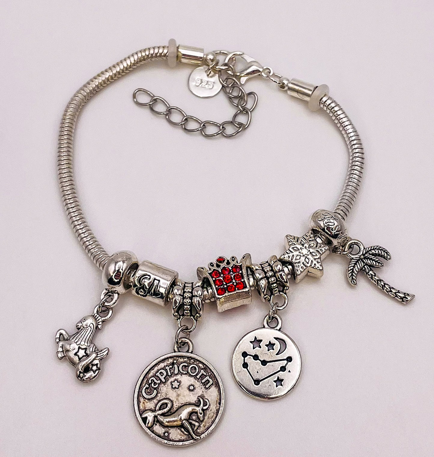 Capricorn Sterling Silver Snake Charm Zodiac Bracelet