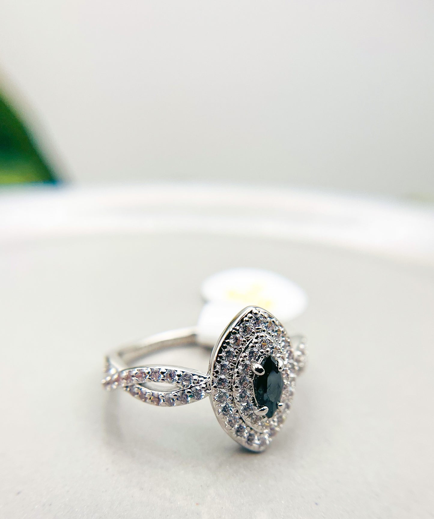 Black Onyx Rhodium Ring