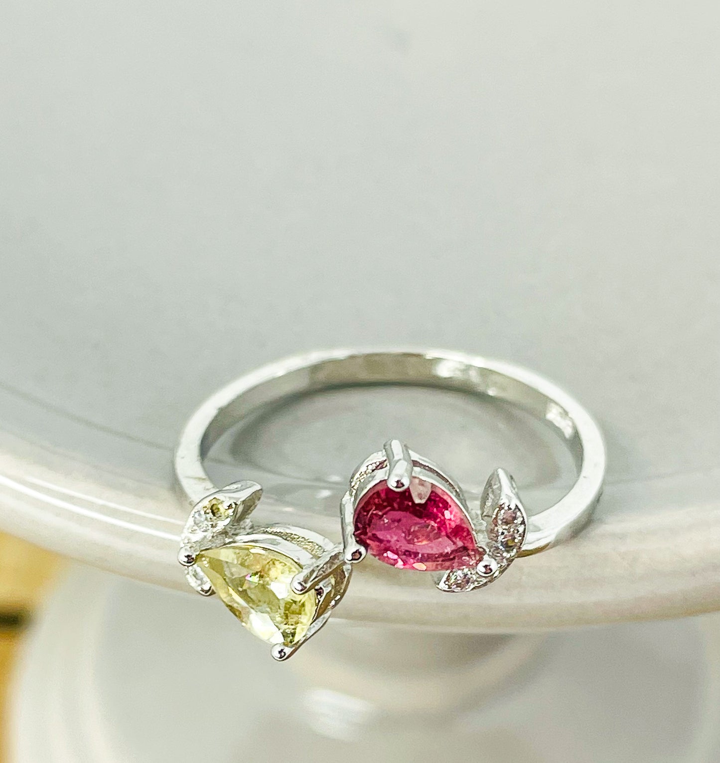 Sterling Silver Natural Tourmaline Petal Wrap Ring