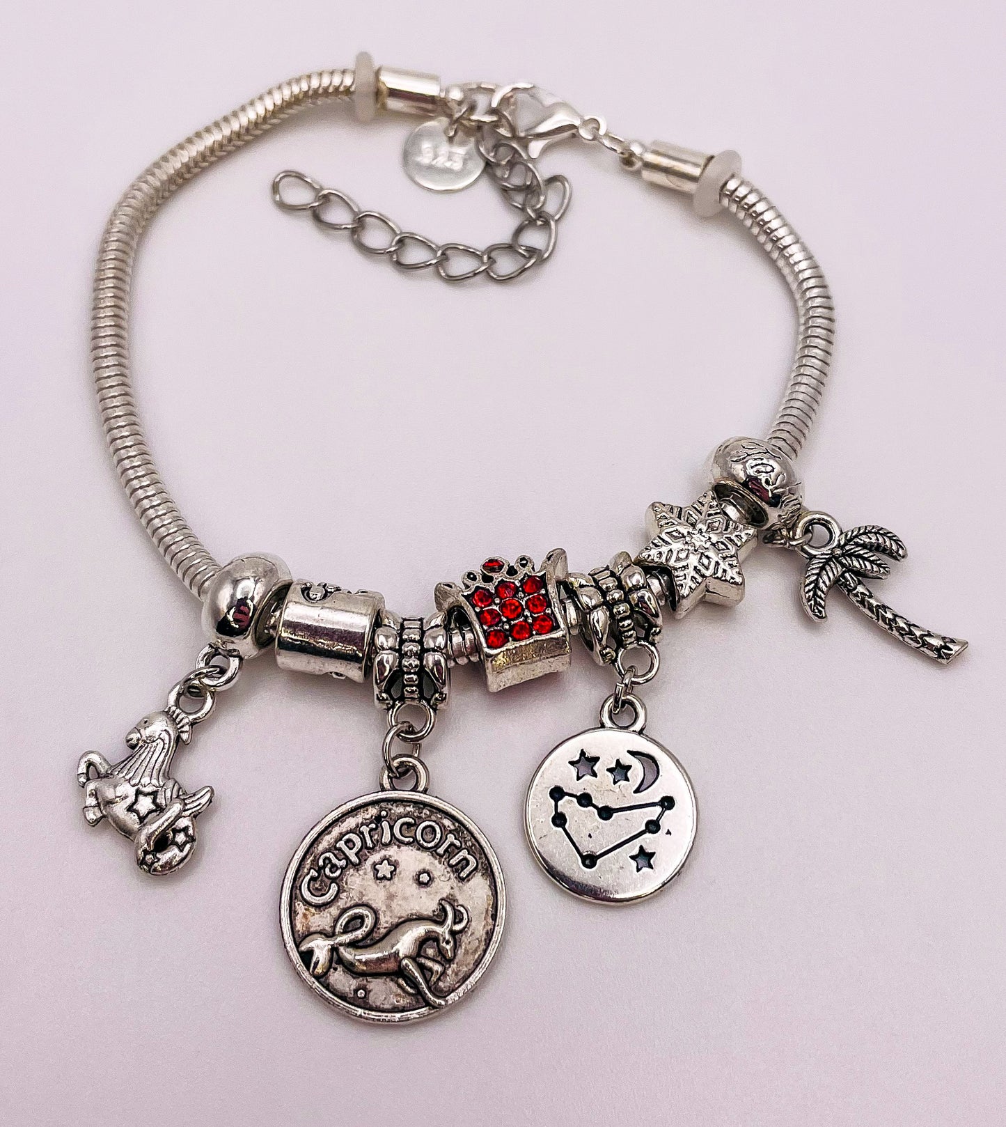 Capricorn Sterling Silver Snake Charm Zodiac Bracelet