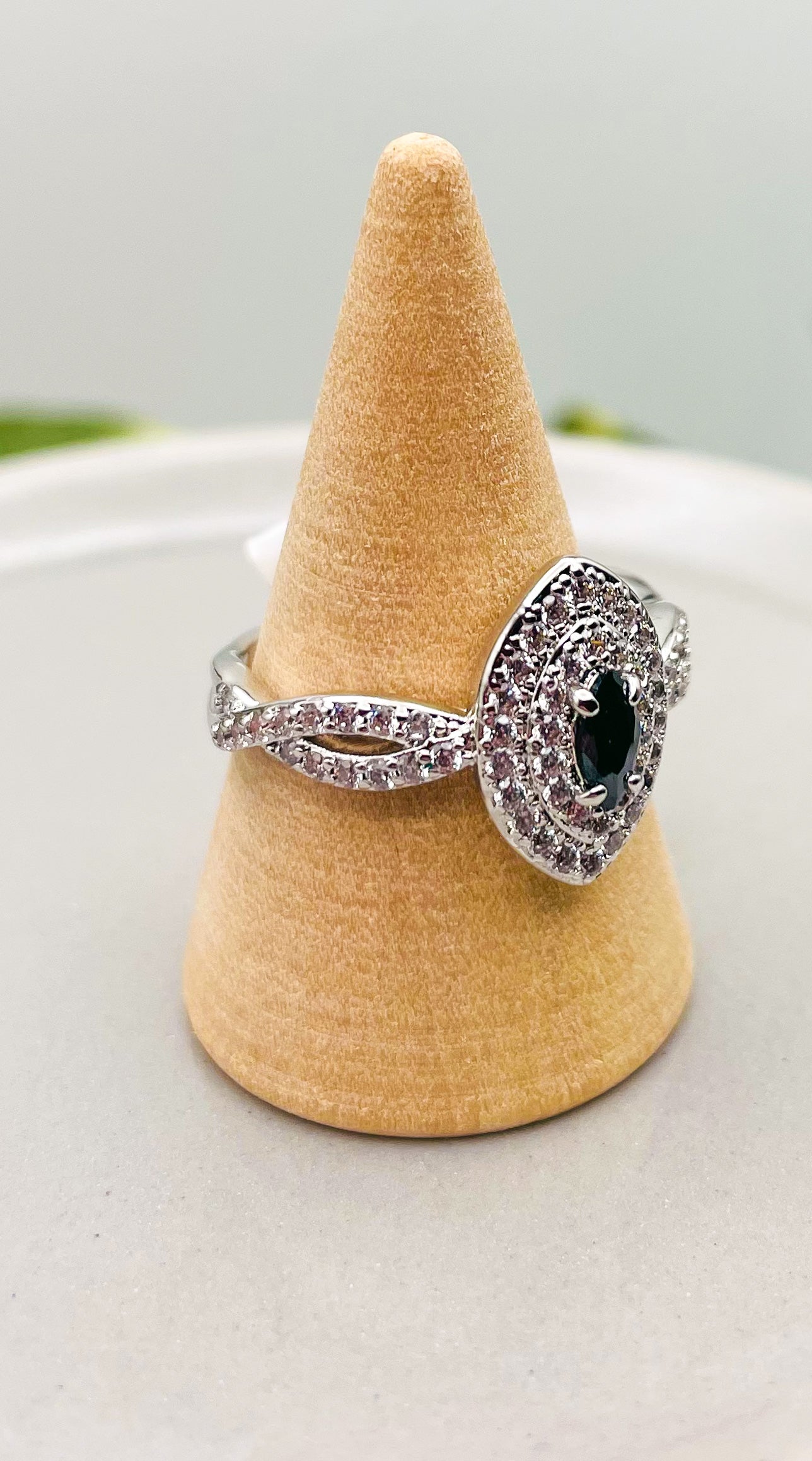 Black Onyx Rhodium Ring