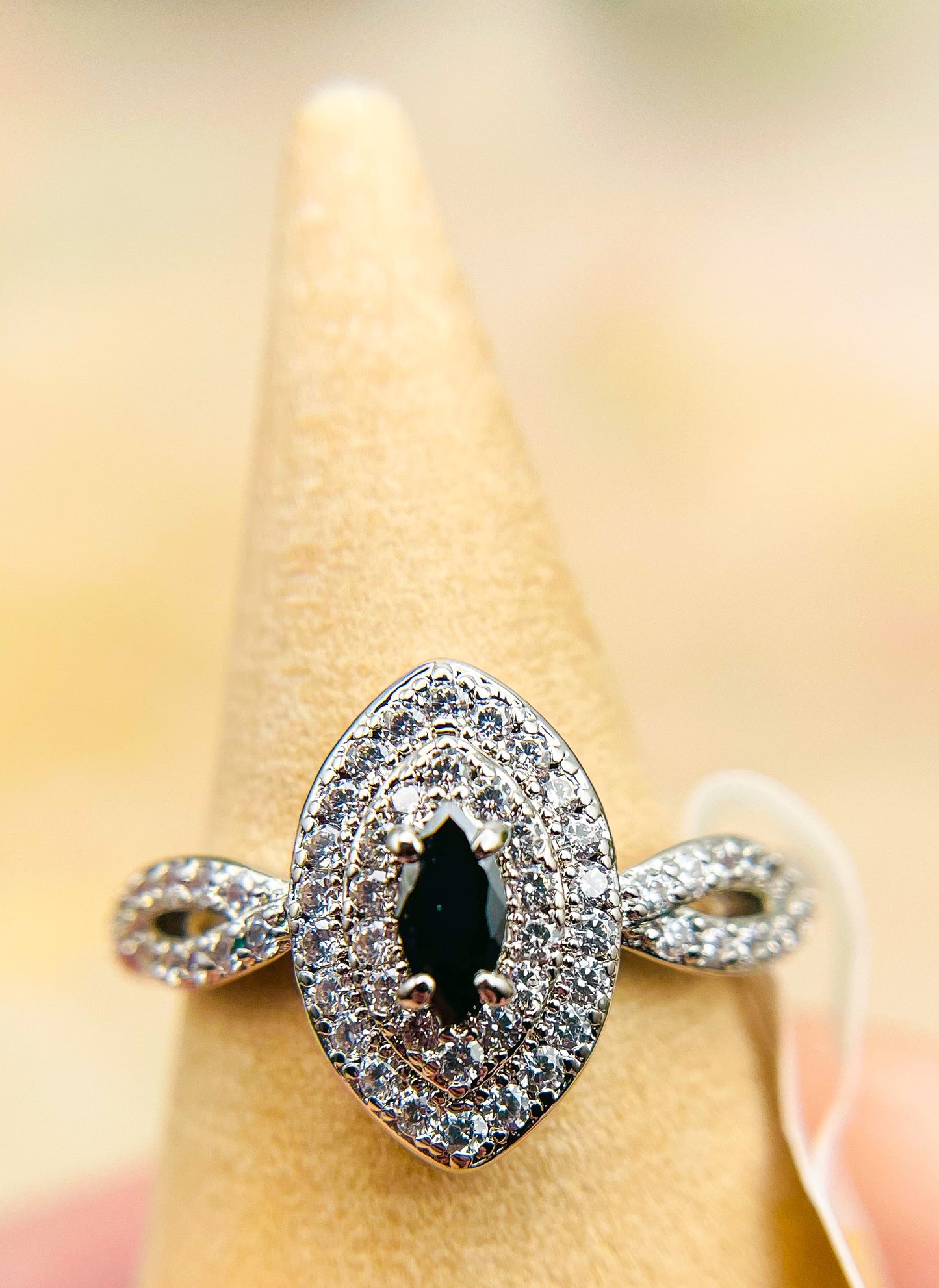 Black Onyx Rhodium Ring