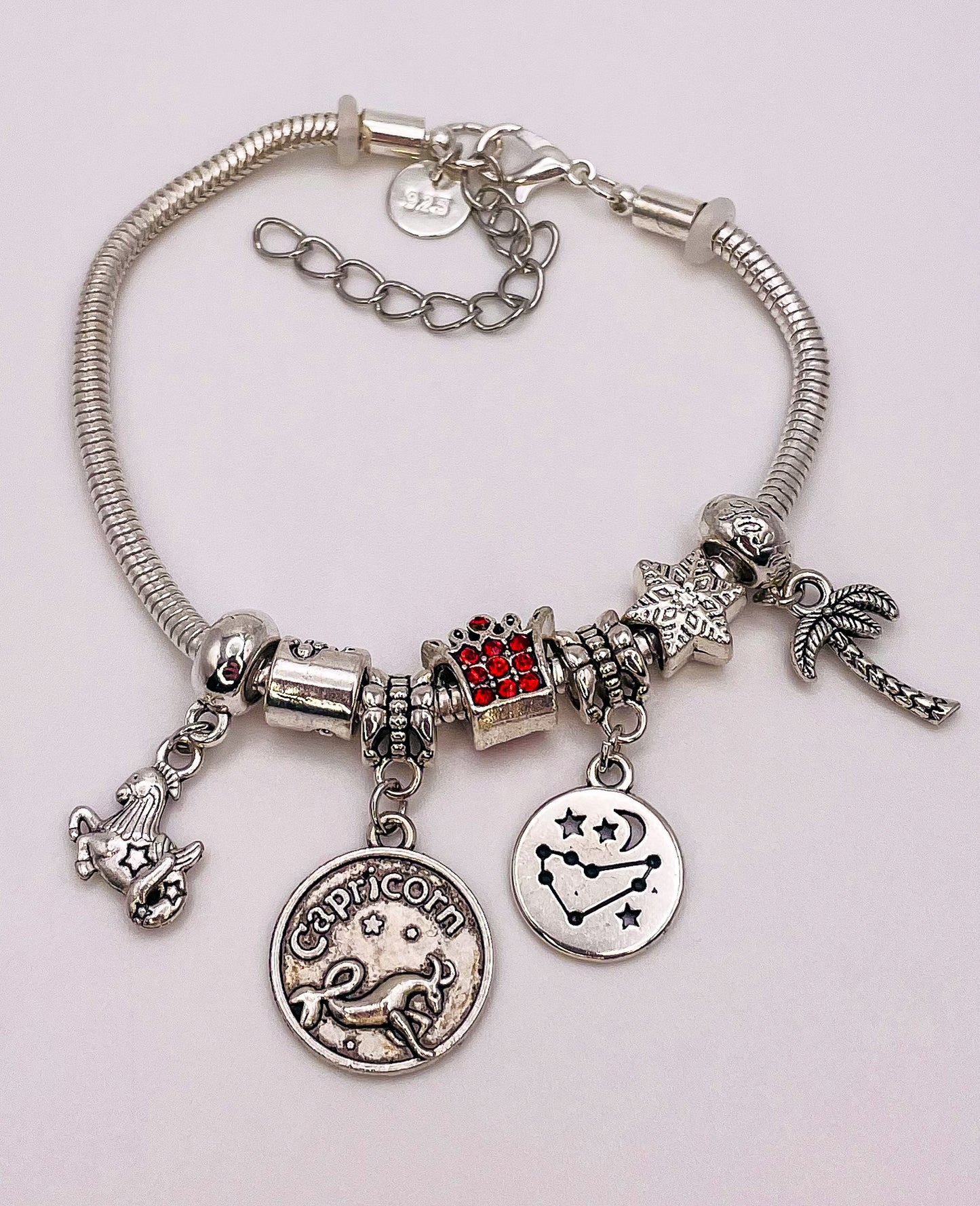 Capricorn Sterling Silver Snake Charm Zodiac Bracelet