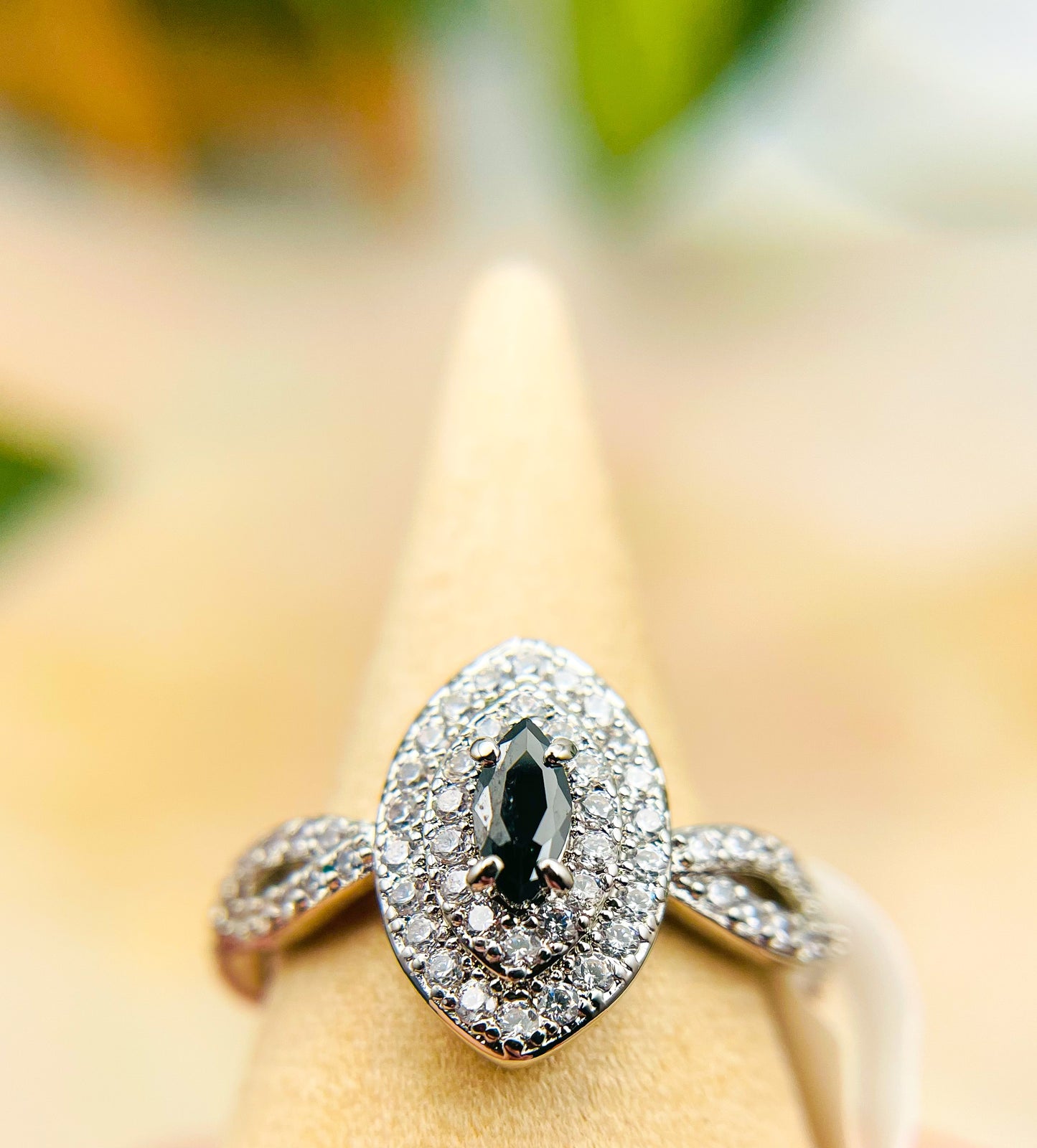 Black Onyx Rhodium Ring