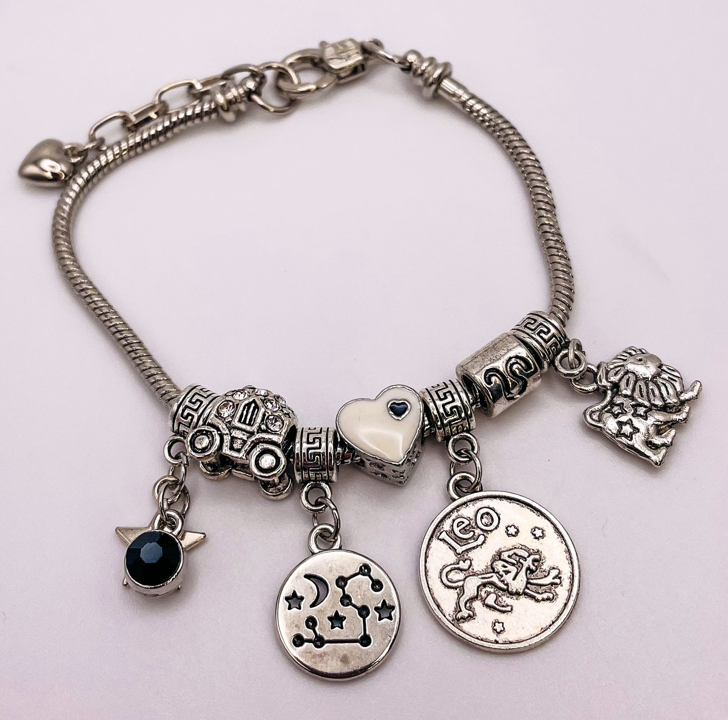 Leo Stainless Steel Snake Charm Zodiac Bracelet