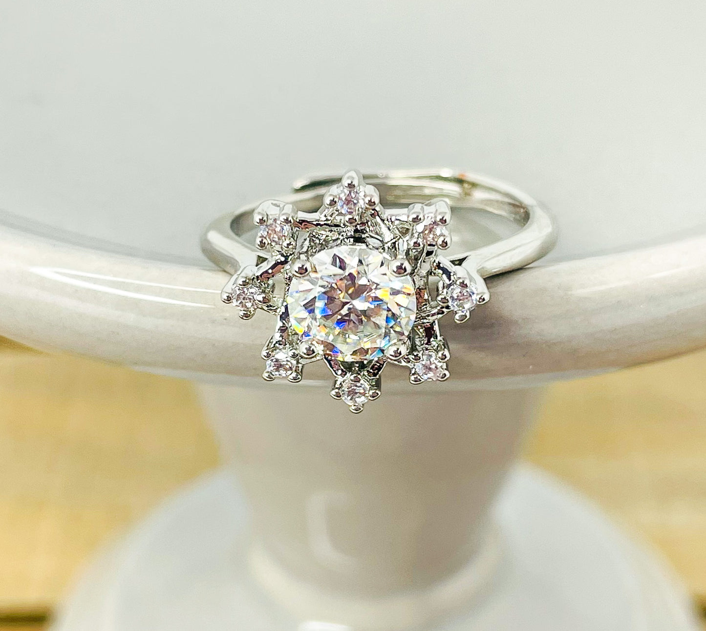 Moissanite Snowflake Silver Ring