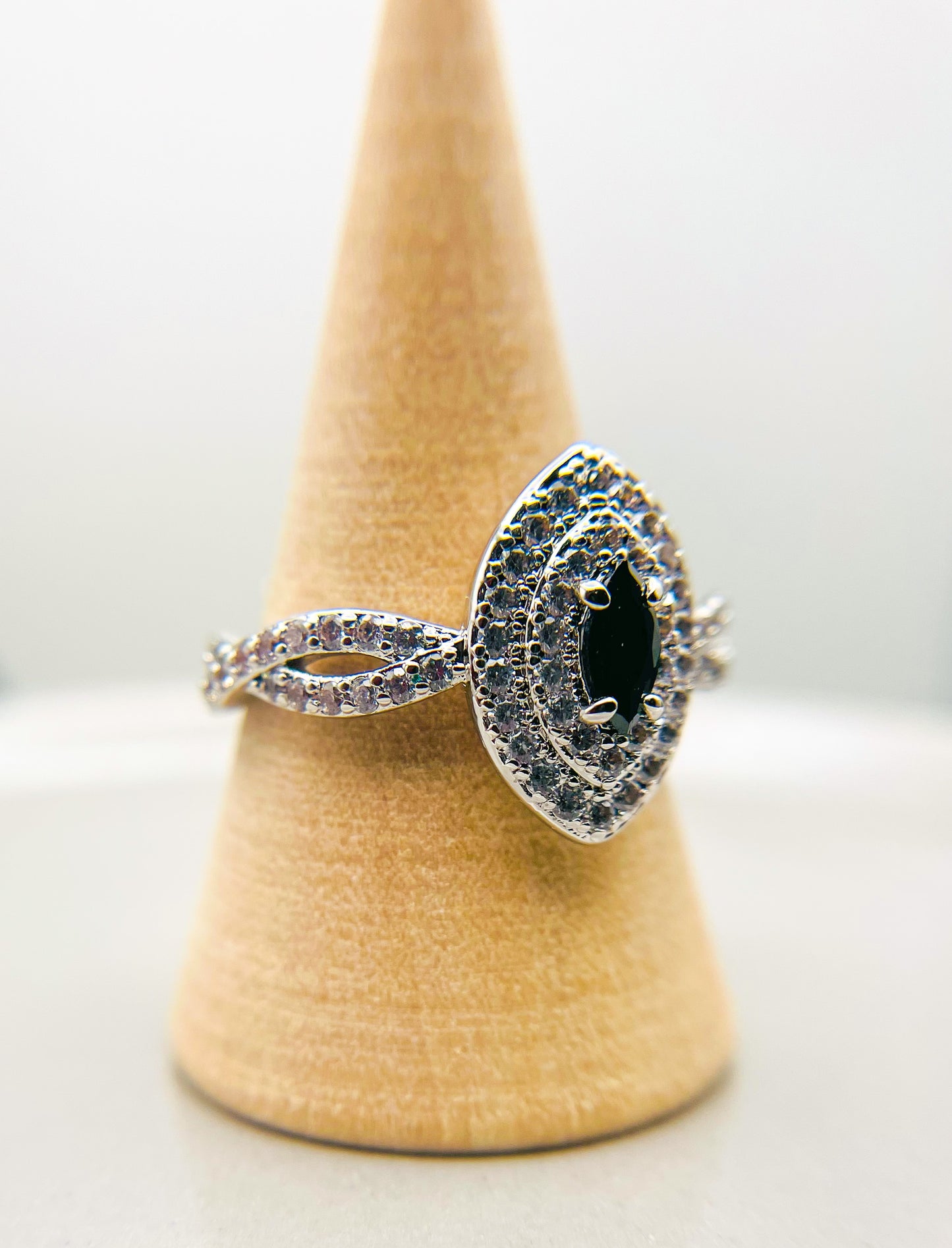 Black Onyx Rhodium Ring