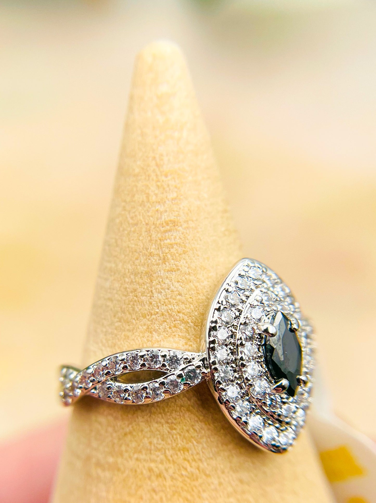 Black Onyx Rhodium Ring