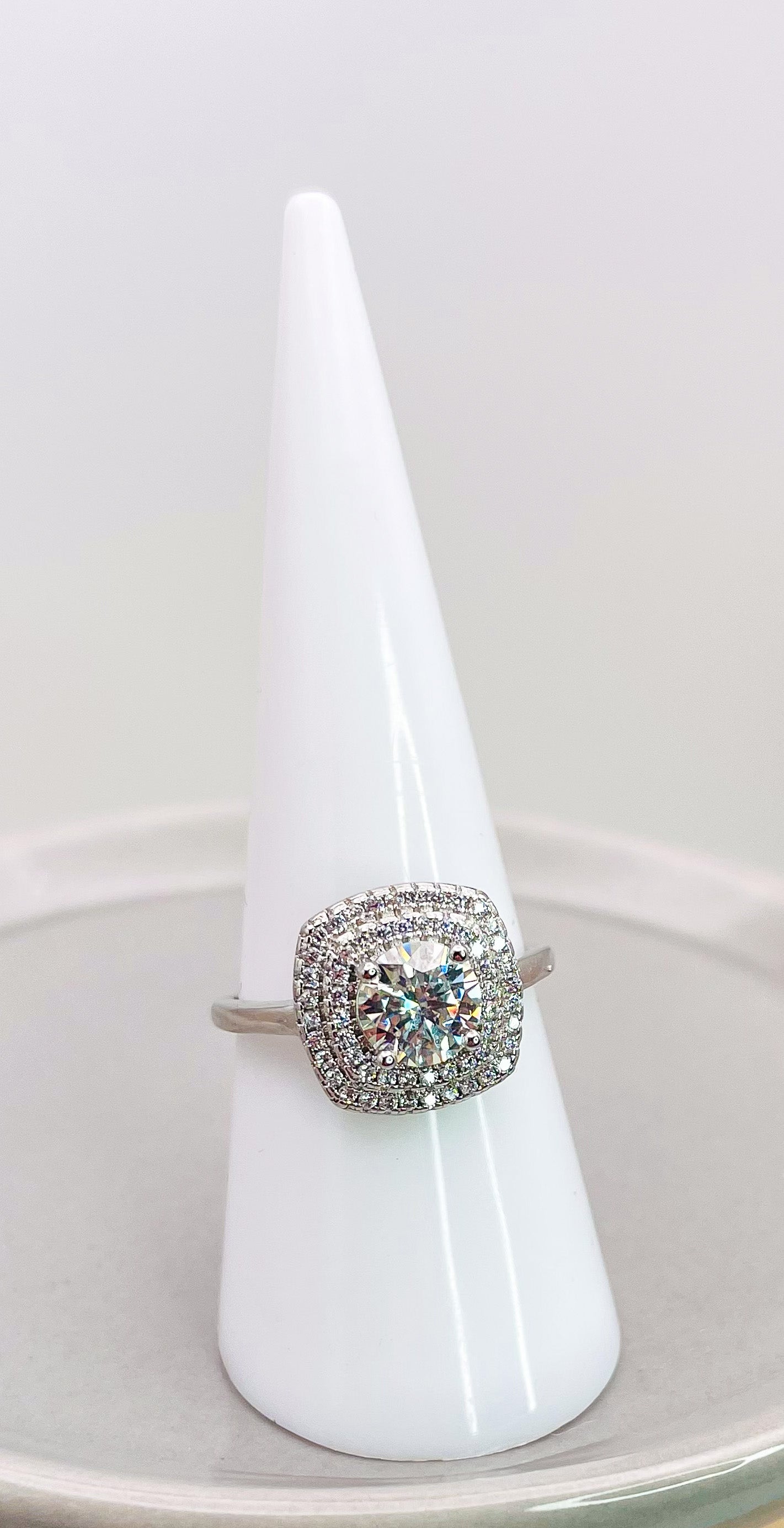 Sterling Silver 1CT Moissanite Diamond w/ Micro Pave Moissanite Diamonds Boxy Ring