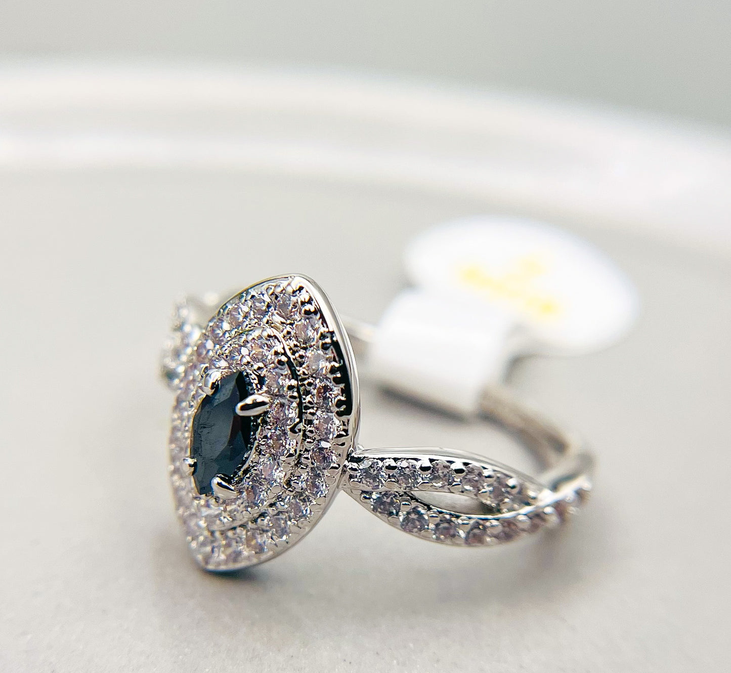 Black Onyx Rhodium Ring
