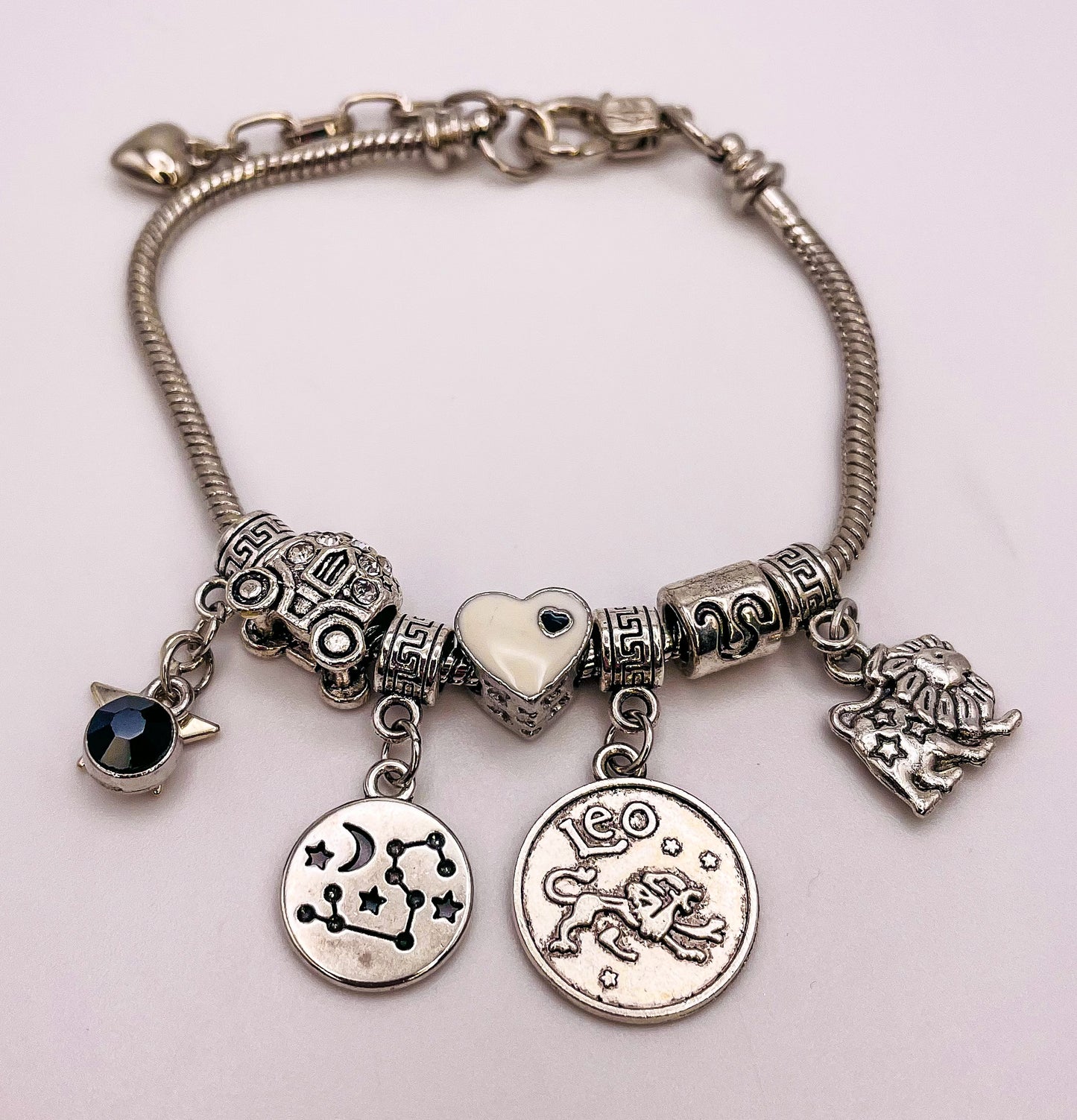 Leo Stainless Steel Snake Charm Zodiac Bracelet