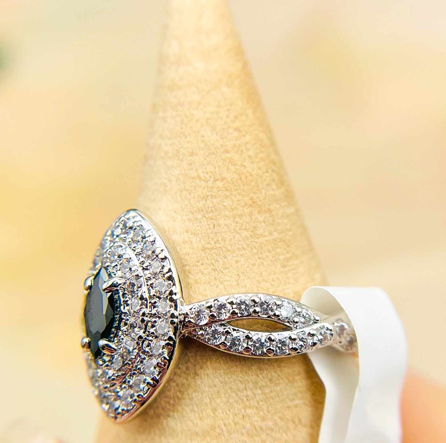 Black Onyx Rhodium Ring