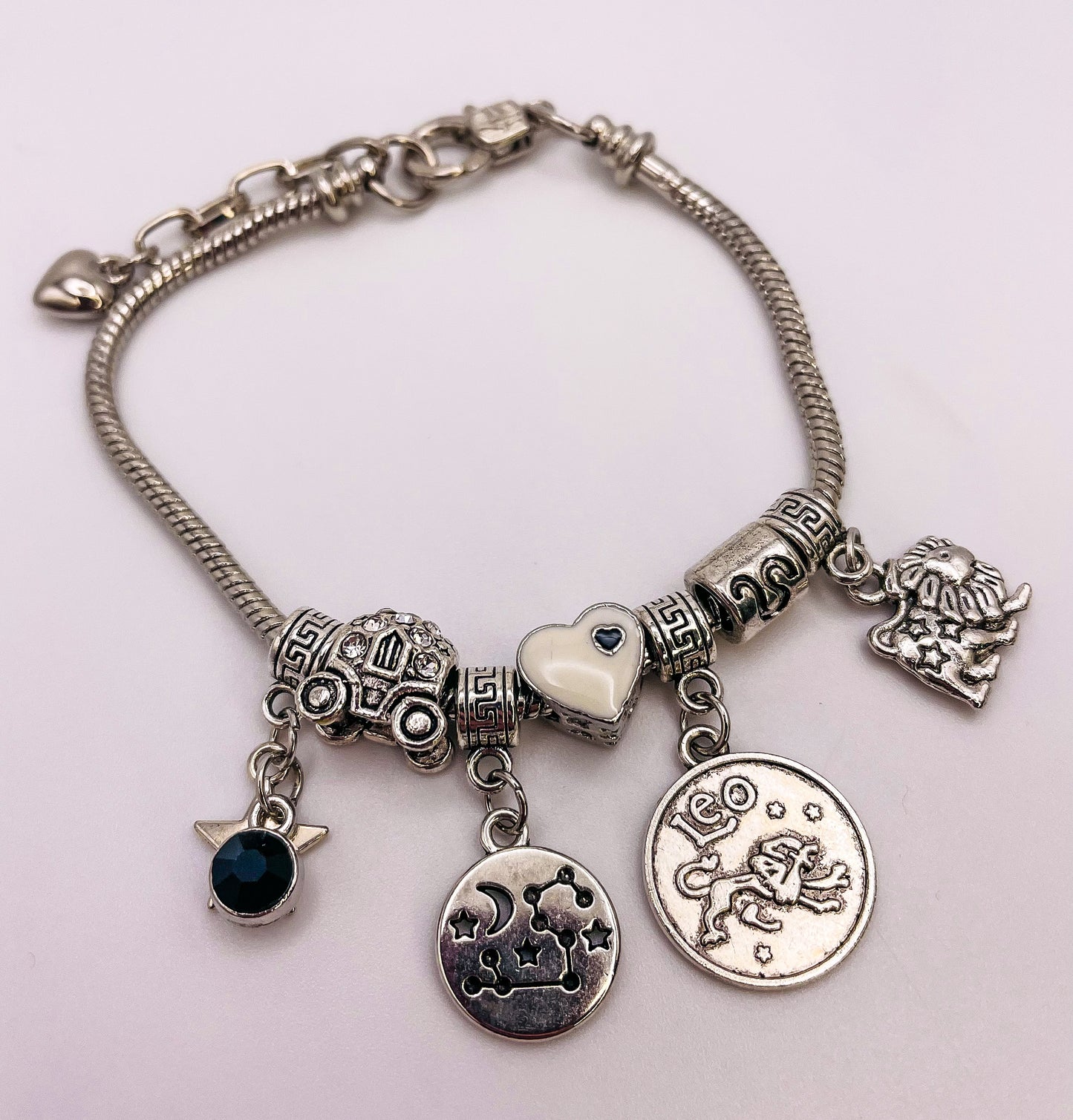Leo Stainless Steel Snake Charm Zodiac Bracelet
