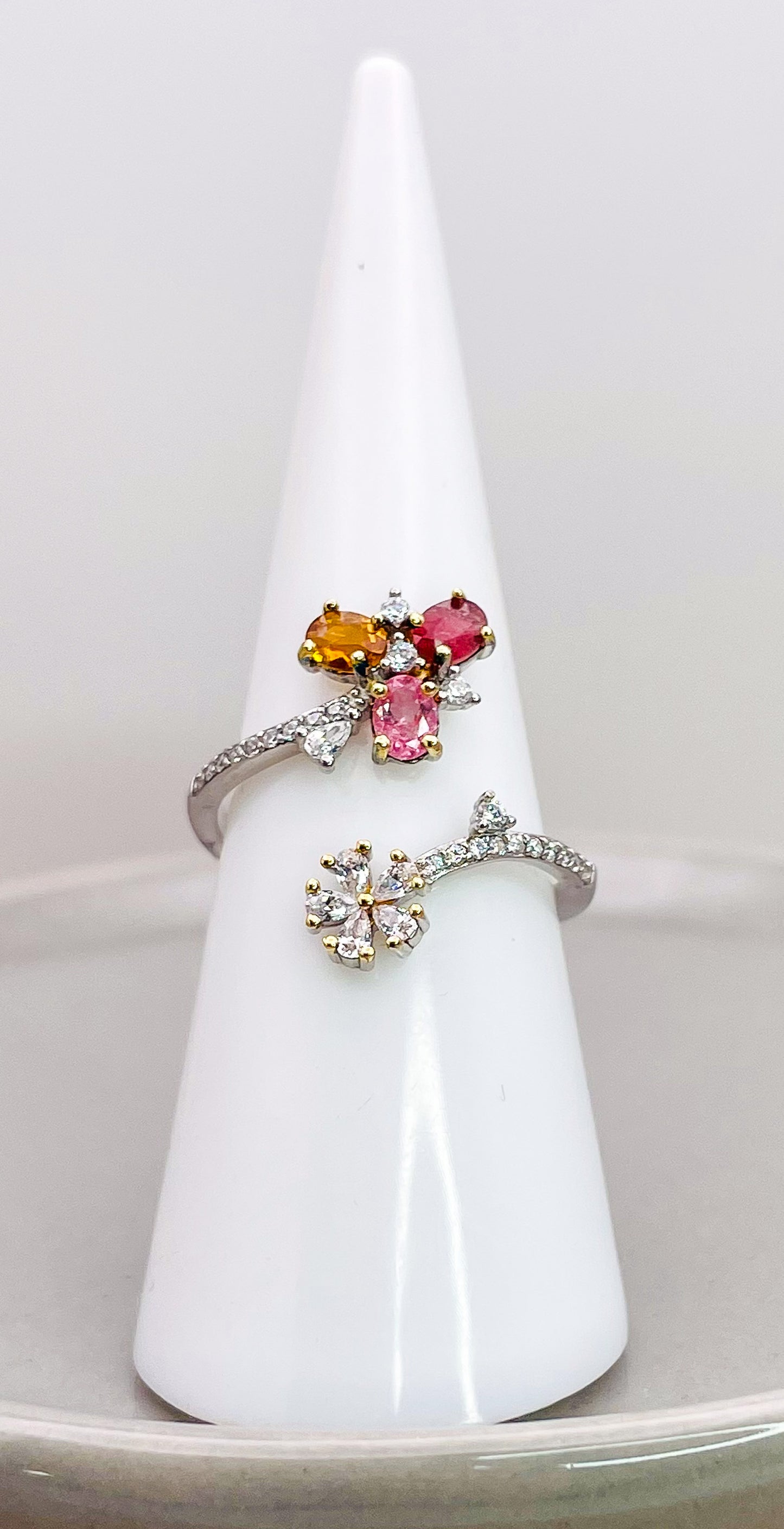 Sterling Silver Natural Tourmaline & Moissanite Diamond Wrap Around Floral Ring