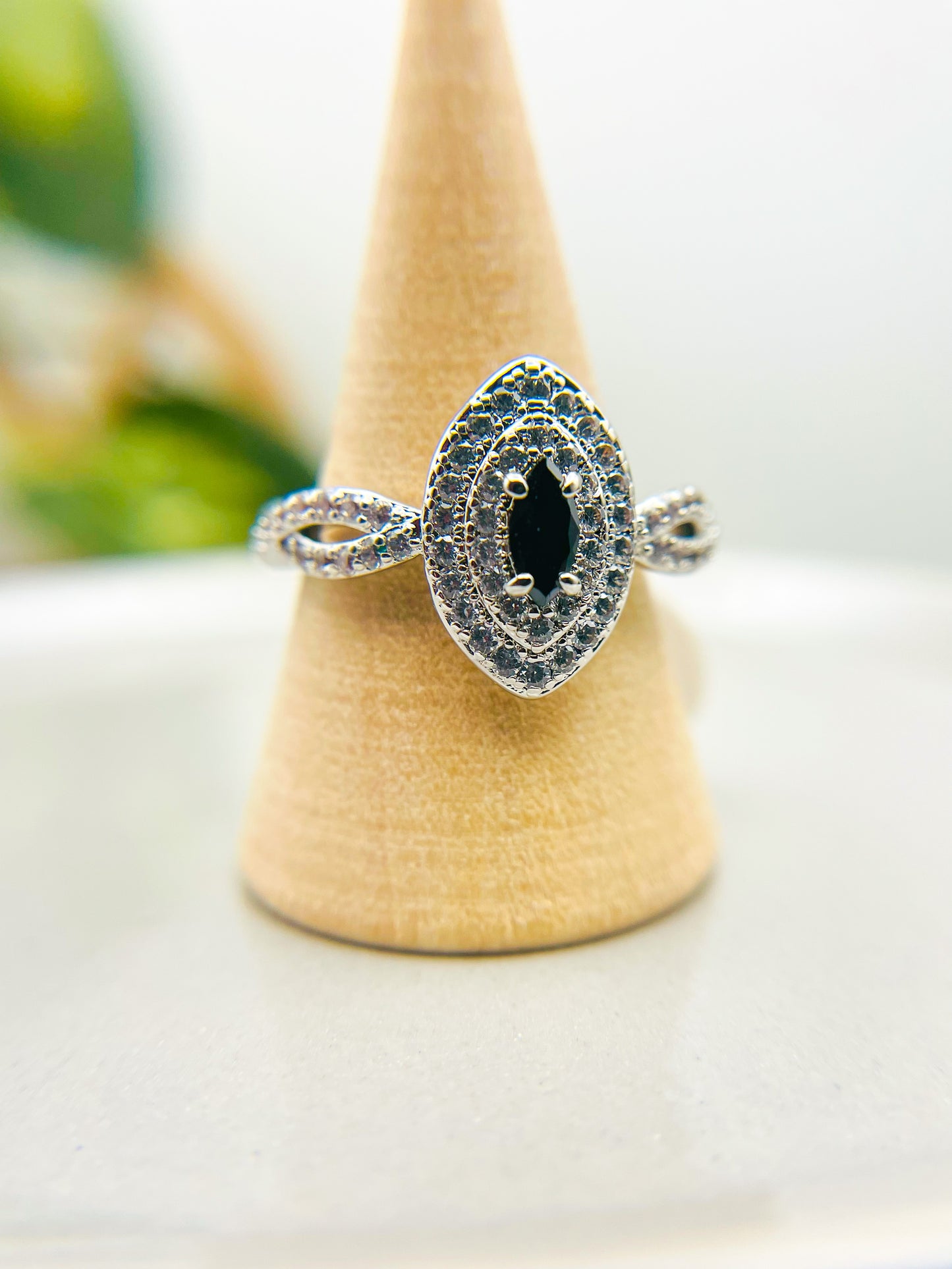 Black Onyx Rhodium Ring