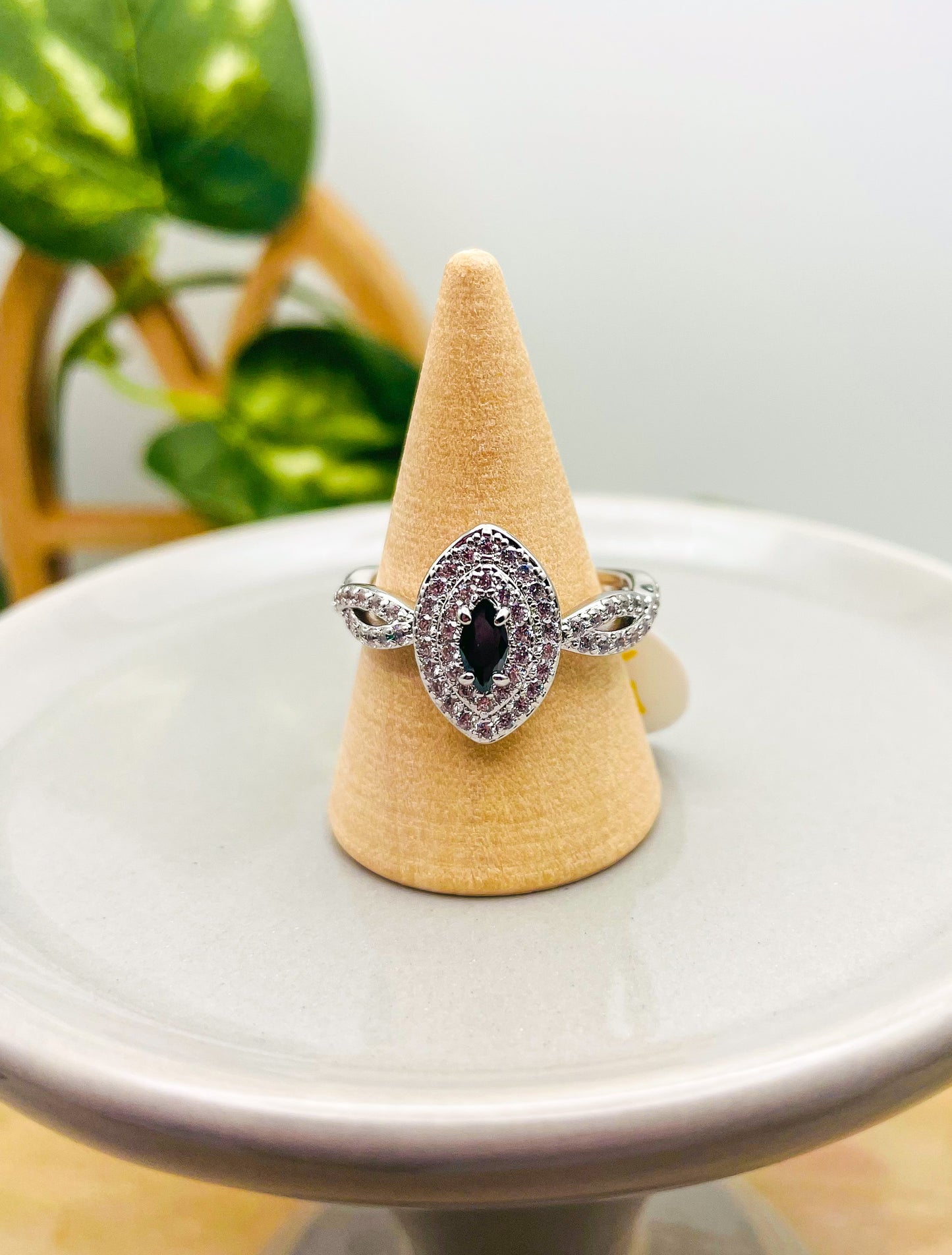 Black Onyx Rhodium Ring