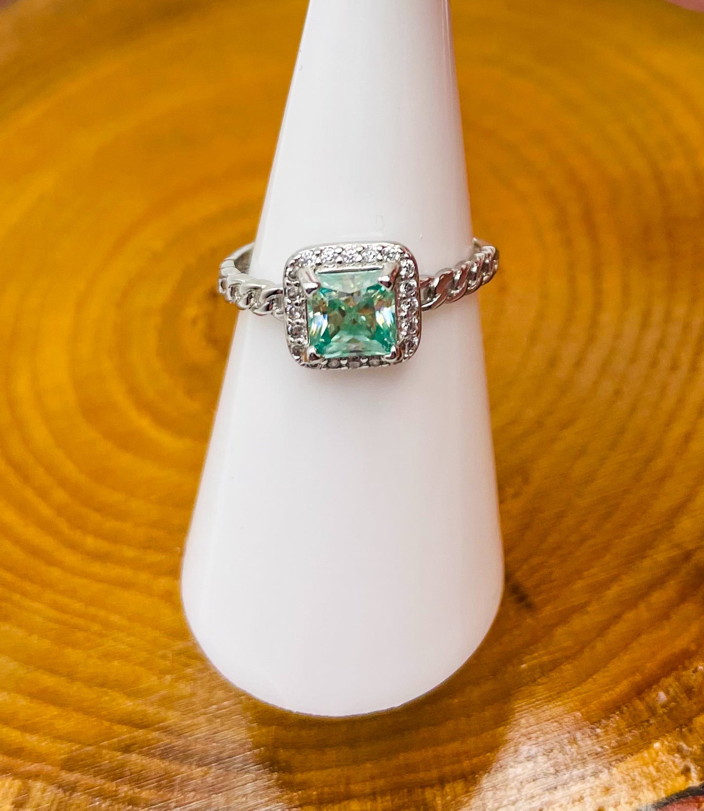 Sterling Silver Green Emerald Boxy Adjustable Ring