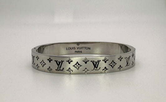 Silver LV Designer Stainless Steel Bangle Bracelet