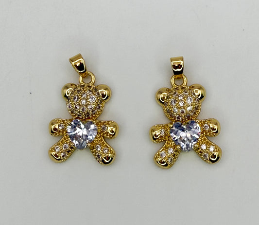 Gold Teddy Bear Pendants with Zircon Gems